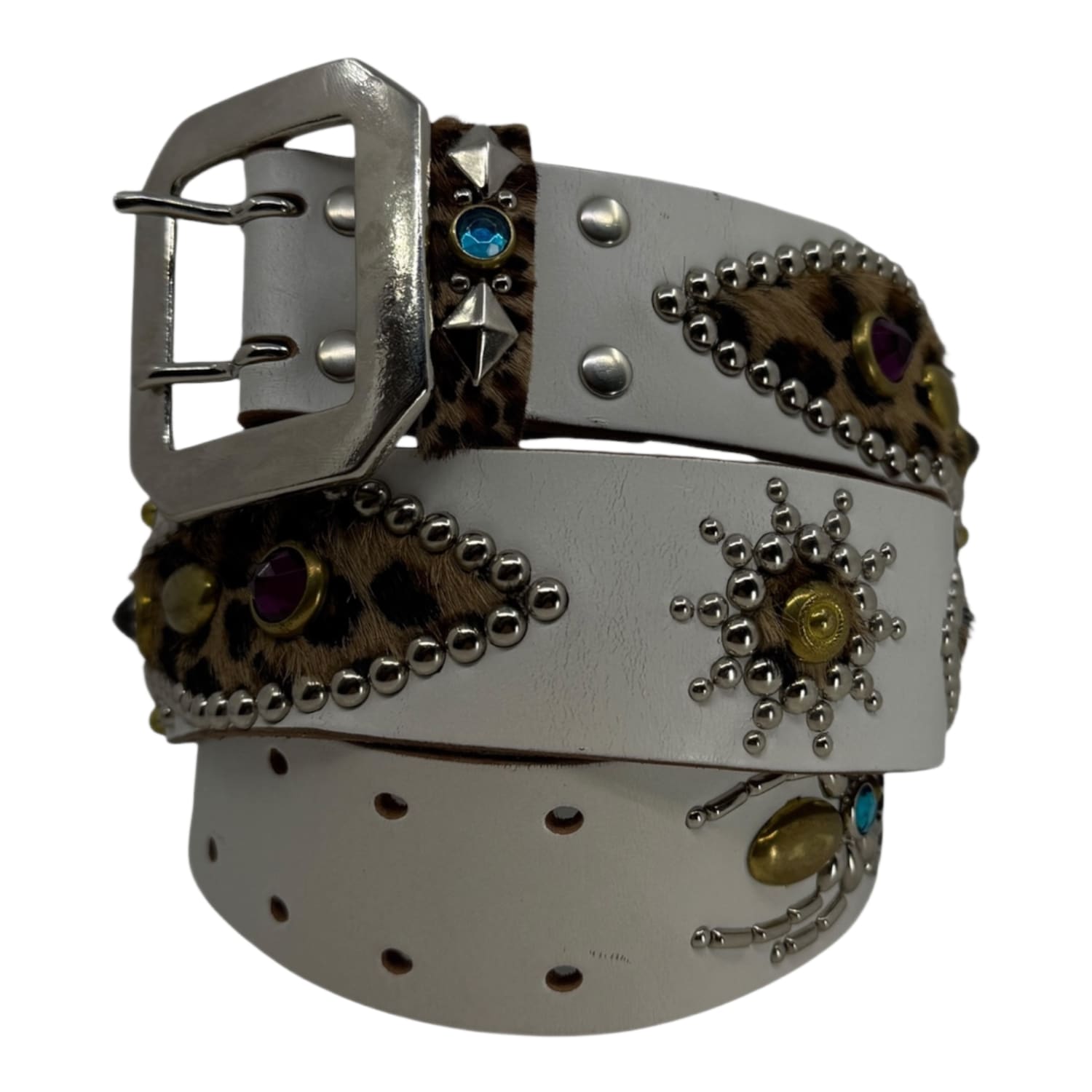 Mannahatta NYC Spider Wing Gem Studded Belt White Leopard