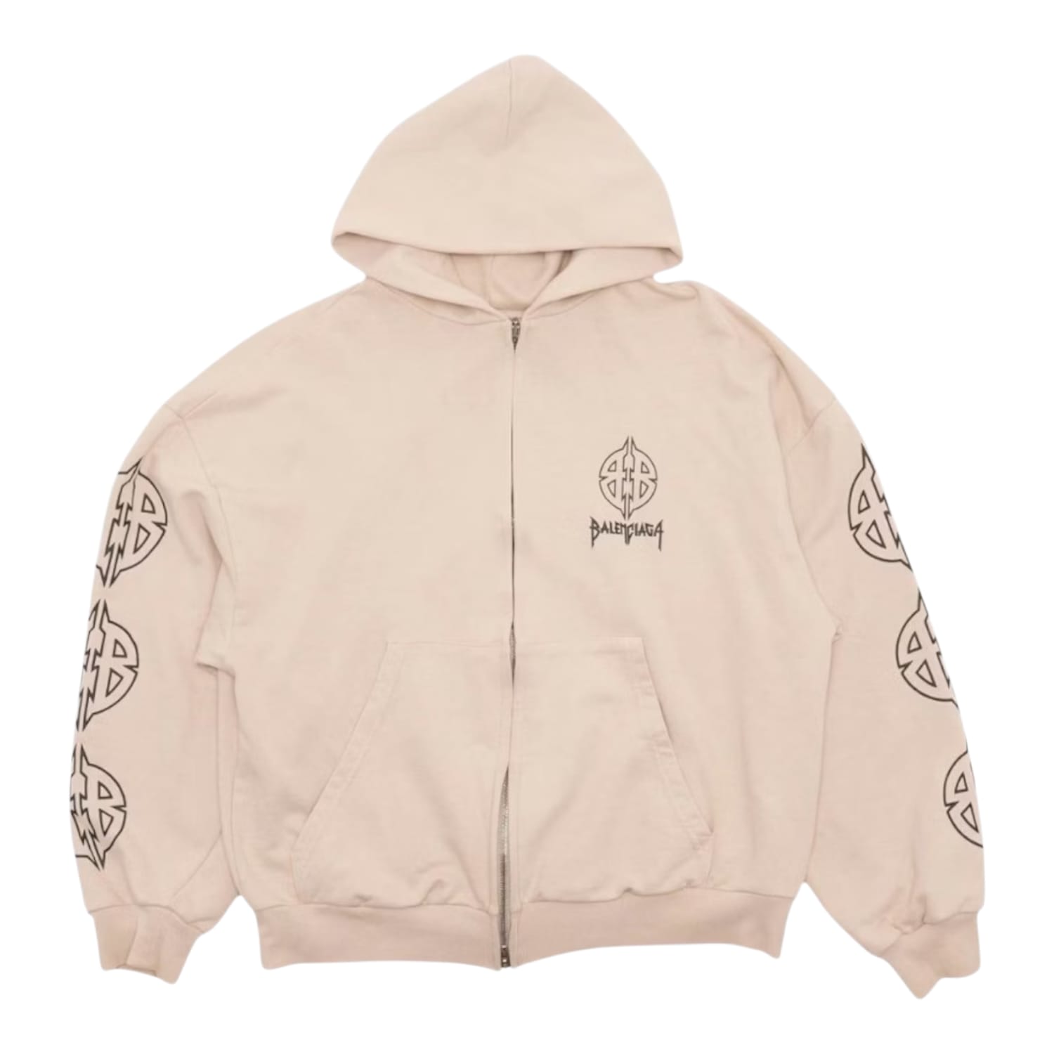 Balenciaga Metal BB Stencil Zip Up Hoodie Cream