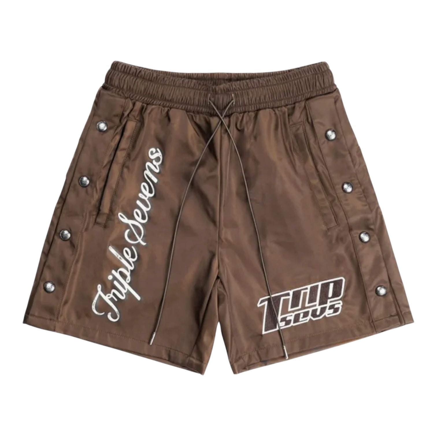 Triple Sevens Nylon Button Up Shorts Brown