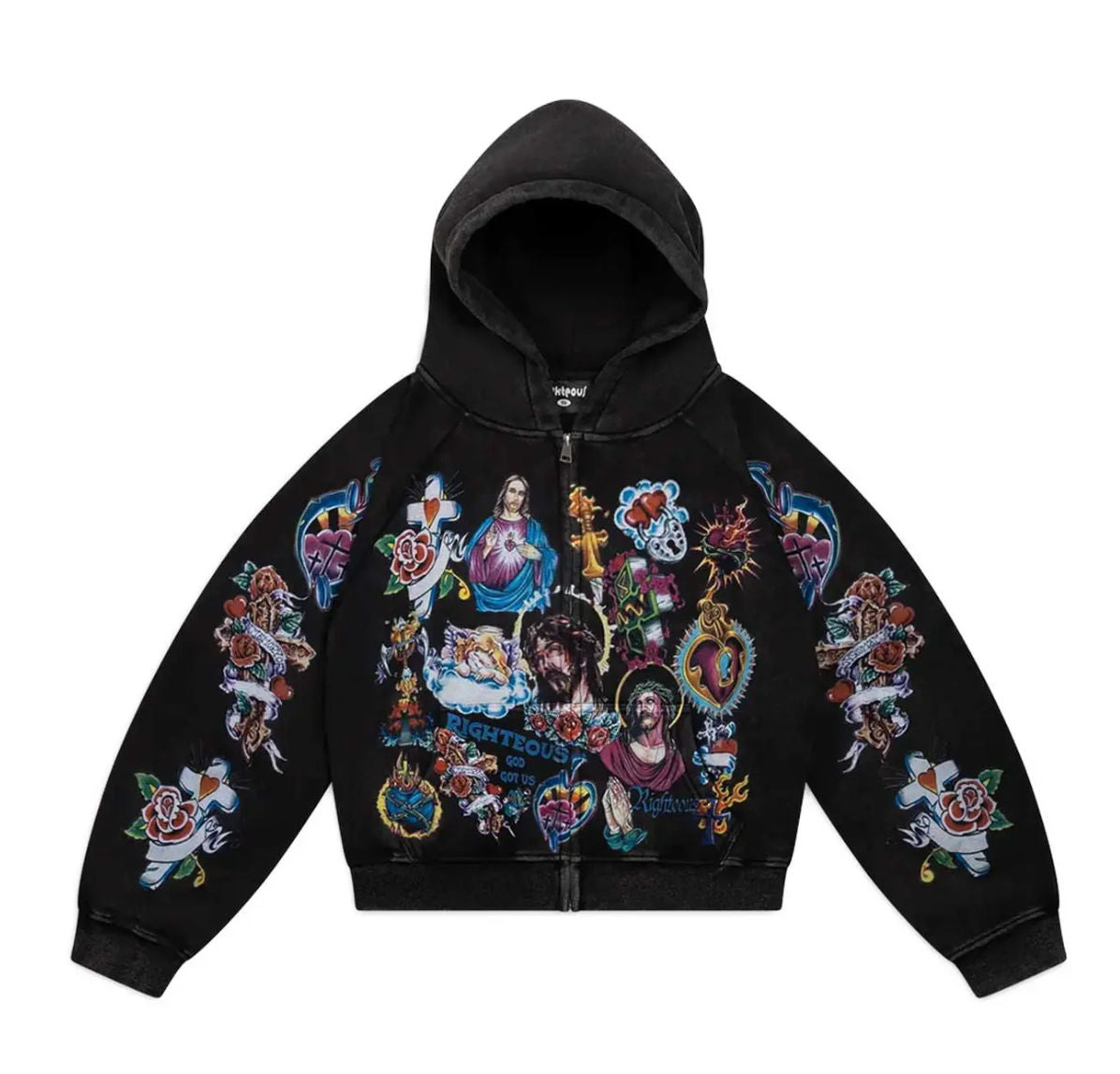 Righteous Risen King Zip Up Hoodie Black