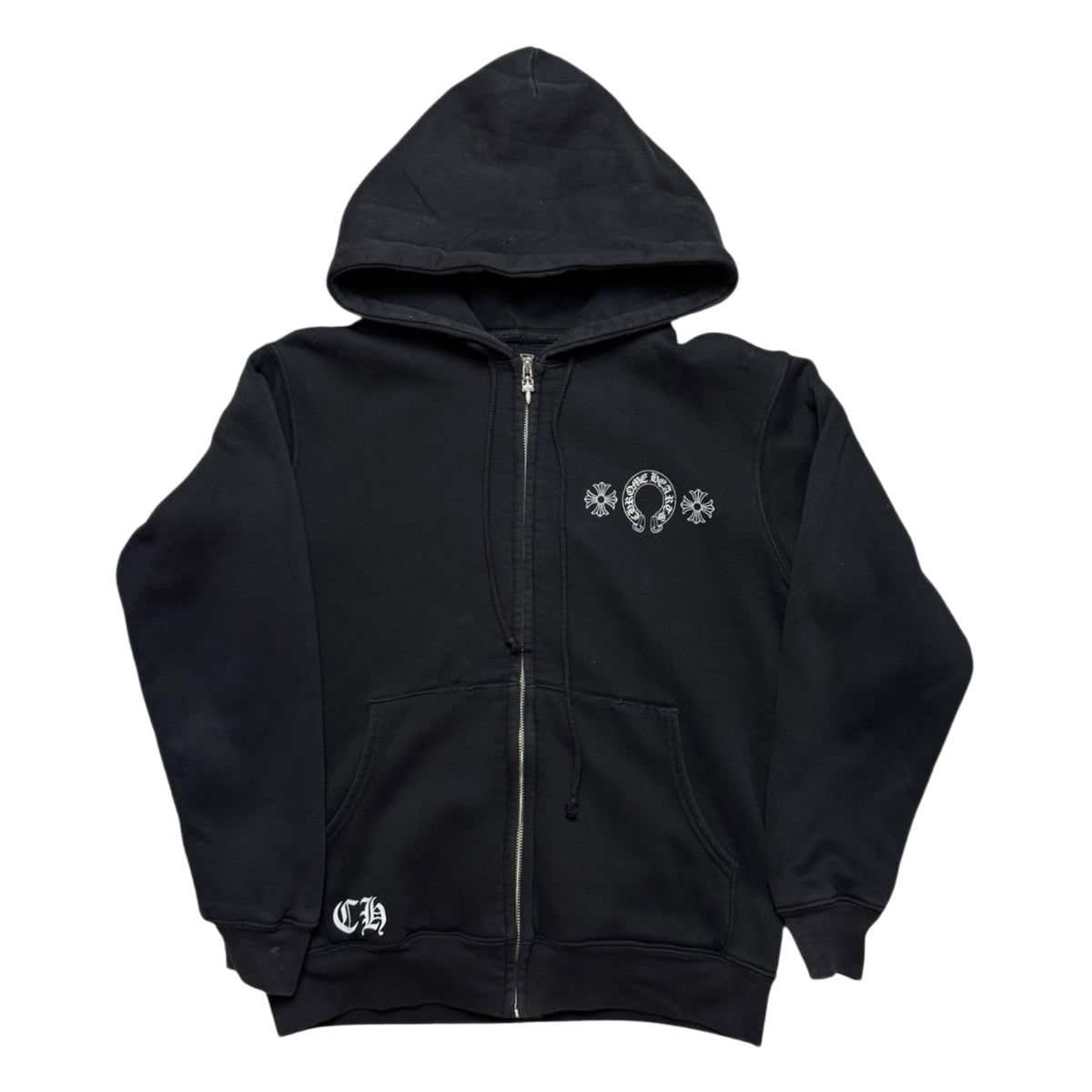 Chrome Hearts Horse Shoe Plus Logo Thermal Zip Up Hoodie Black