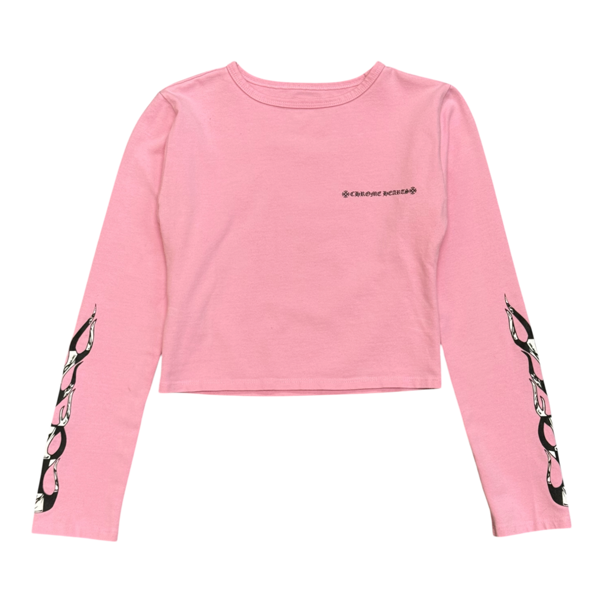 Chrome Hearts Women's Matty Boy Pink Flames Cropped L/S Tee