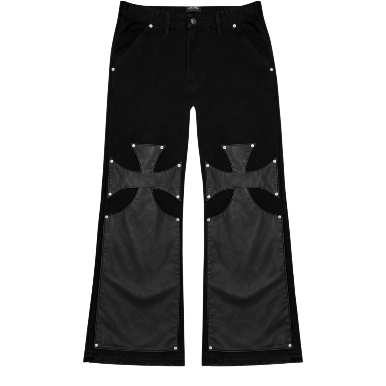 77 Studios Half Leather Denim Pants