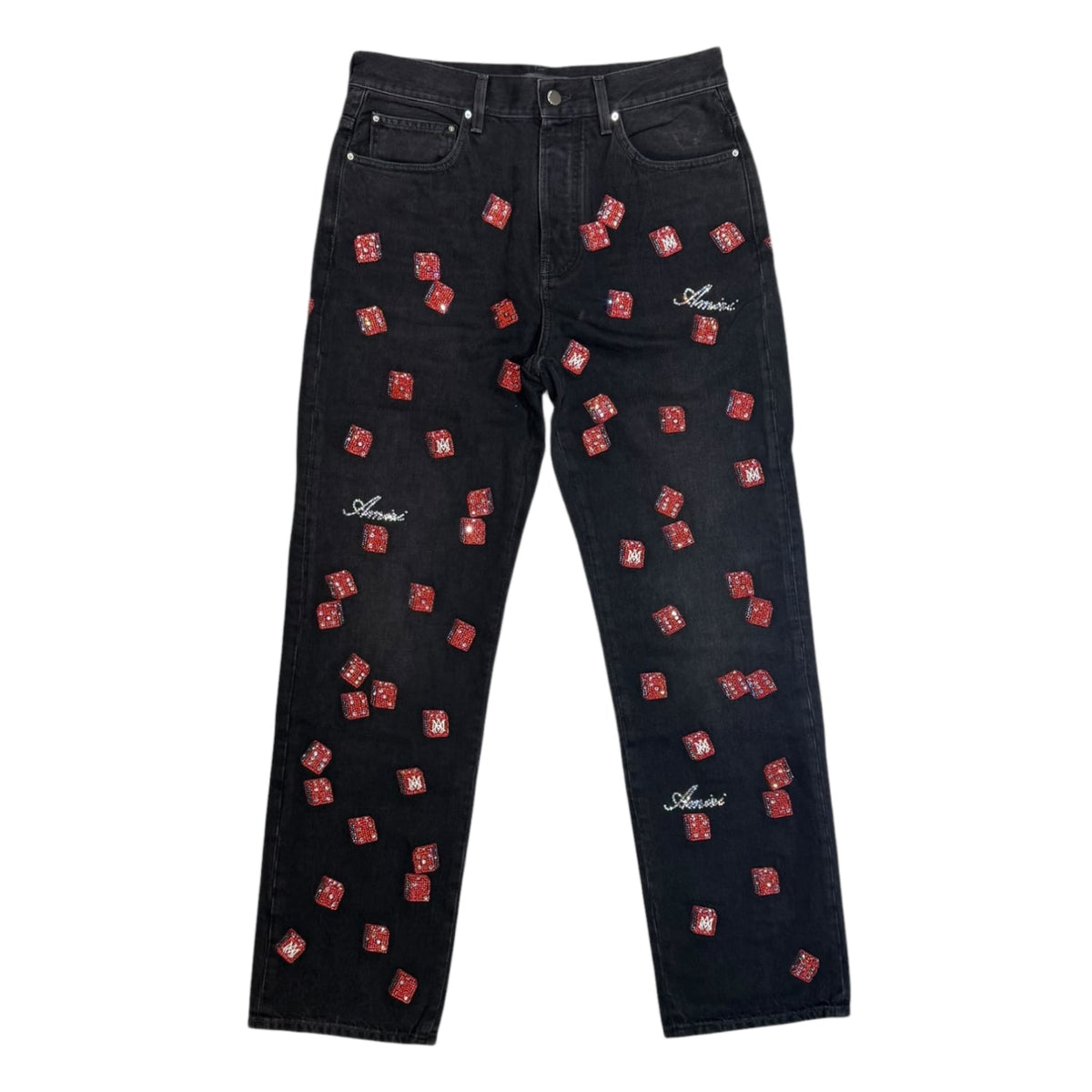 Amiri Embellished Dice Straight Jeans Vintage Black