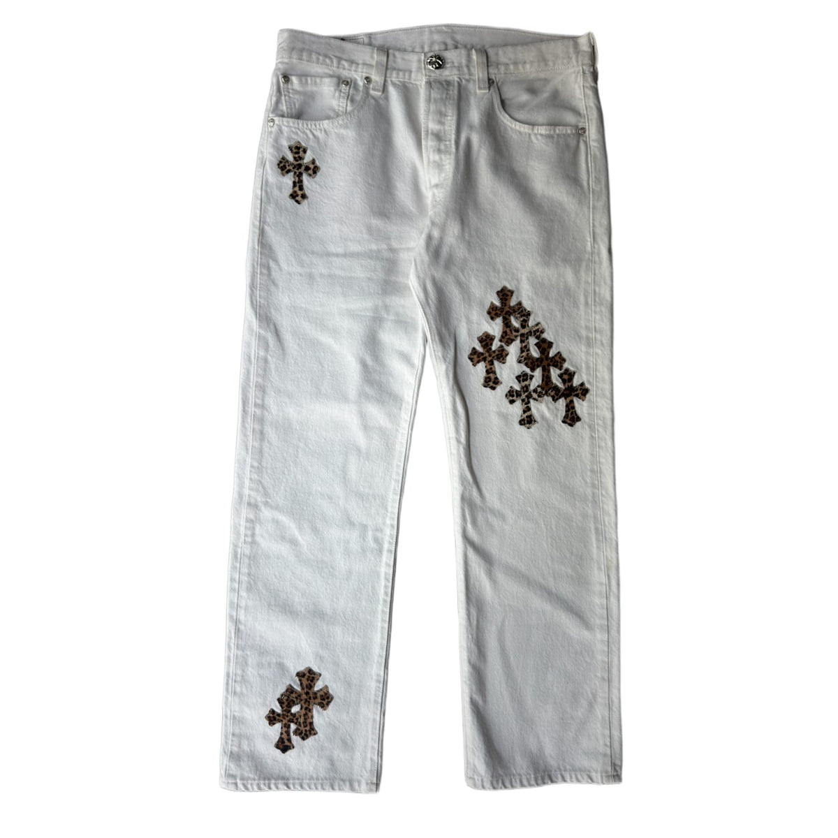 Chrome Hearts Leopard Cross Patch Jeans White