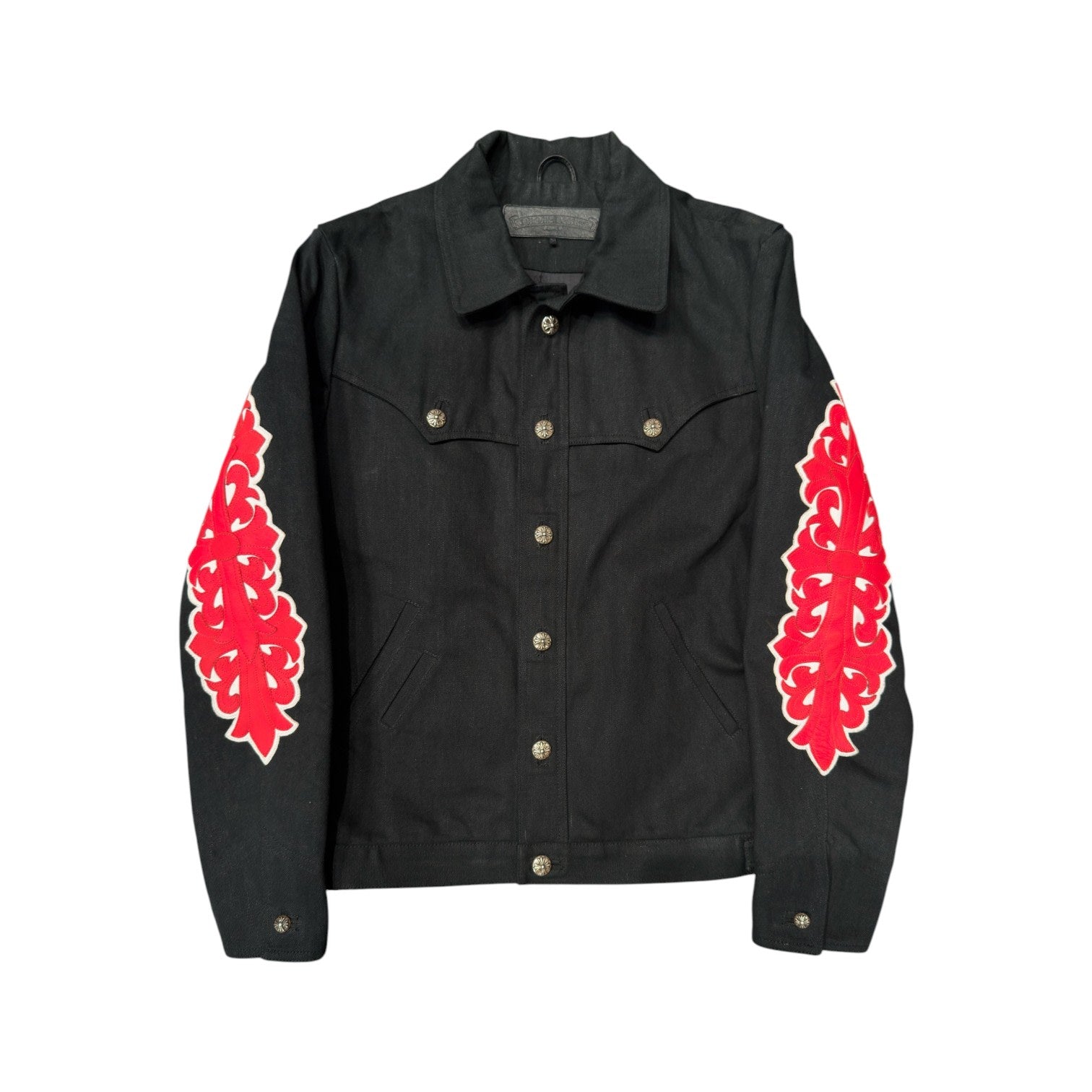Chrome Hearts Red Fleur Sleeve Patch Denim Jacket