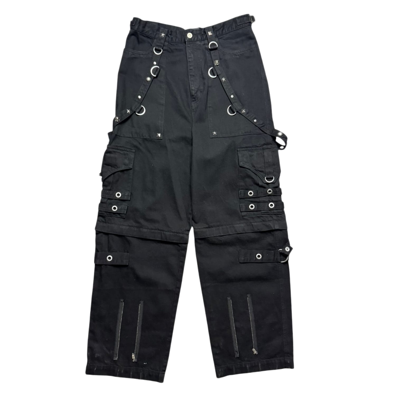 Balenciaga Raver Wide-Leg Convertible Studded Jeans Black