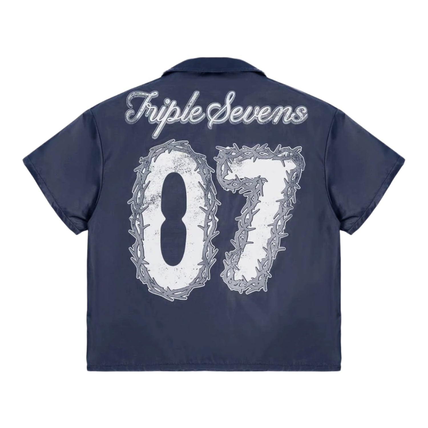 Triple Sevens Nylon Button Up Shirt Blue