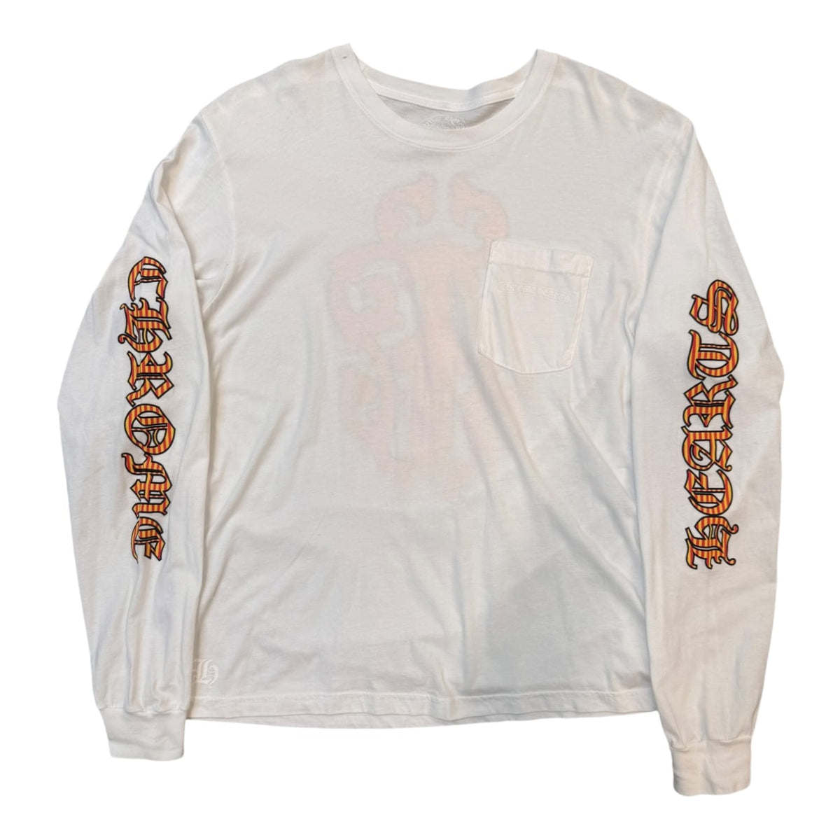Chrome Hearts Yellow Dagger Script White Long Sleeve Tee