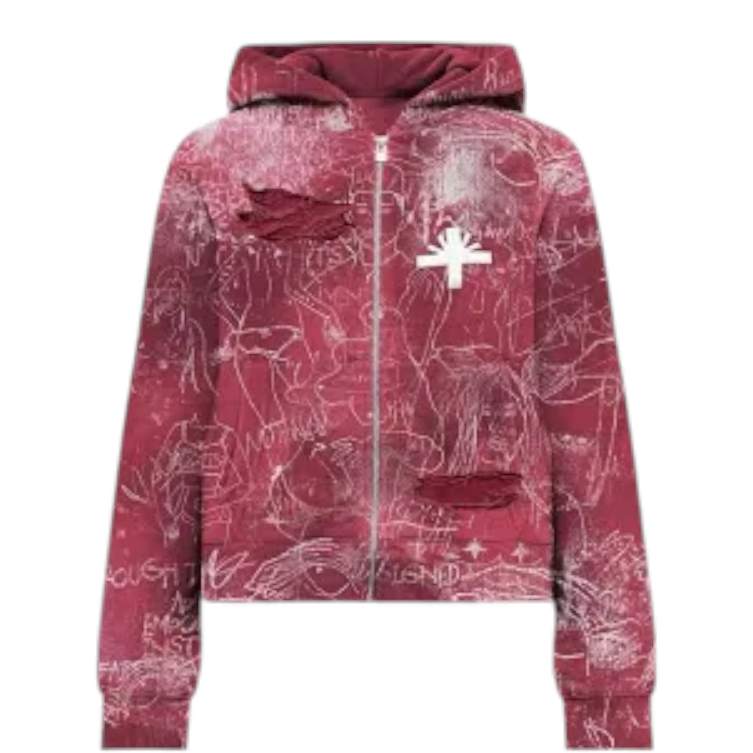 Vertabrae C7 Silo Sketch Graffiti Zip Up Hoodie Red