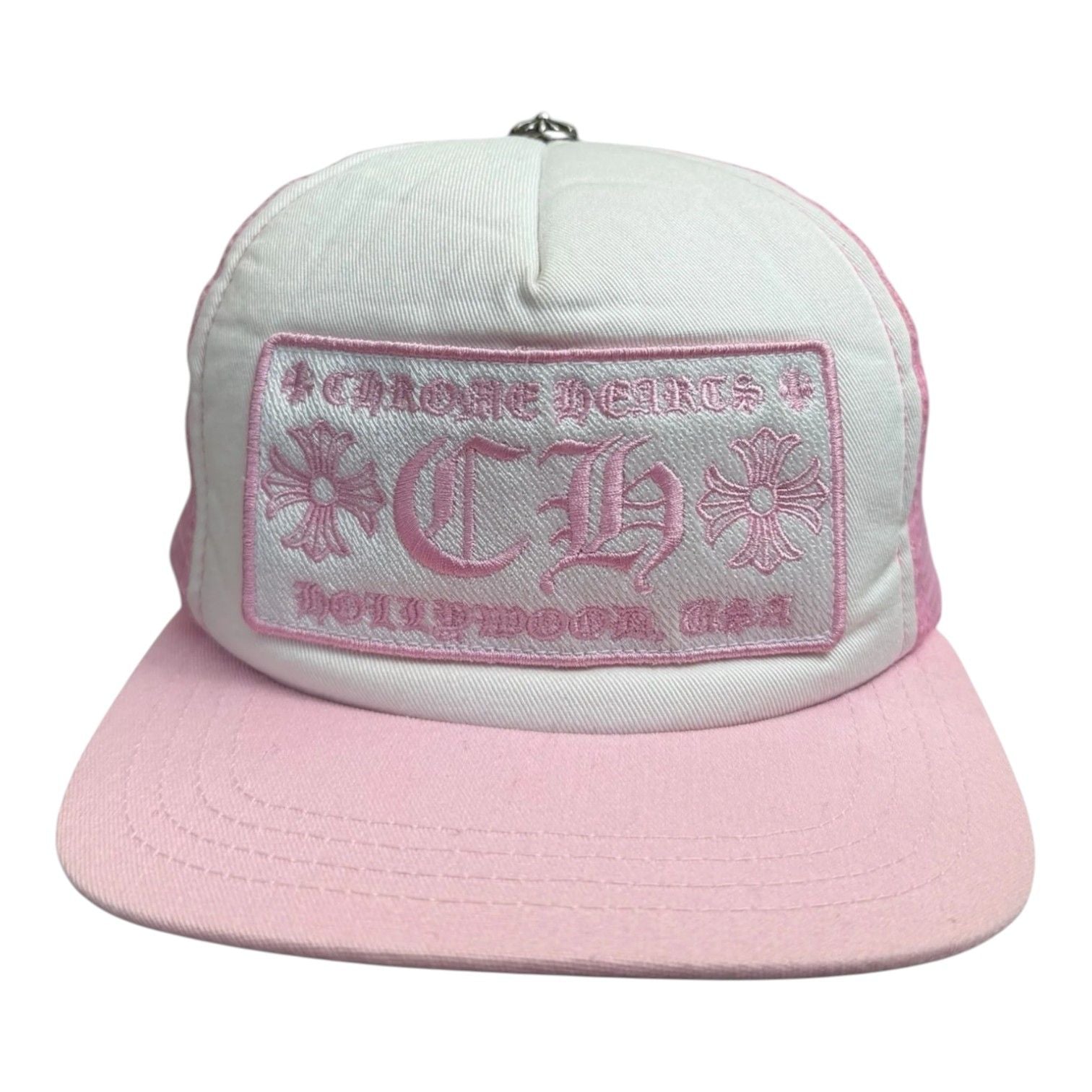 Chrome Hearts CH Pink White Hollywood Trucker Hat