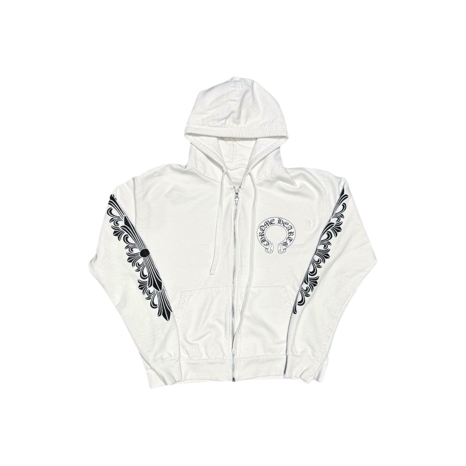 Chrome Hearts Horseshoe Floral Zip Up Hoodie White