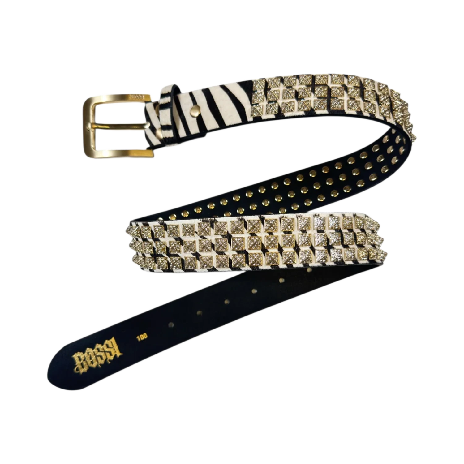 Bossi Rhinestone Punk Studded Belt Zebra