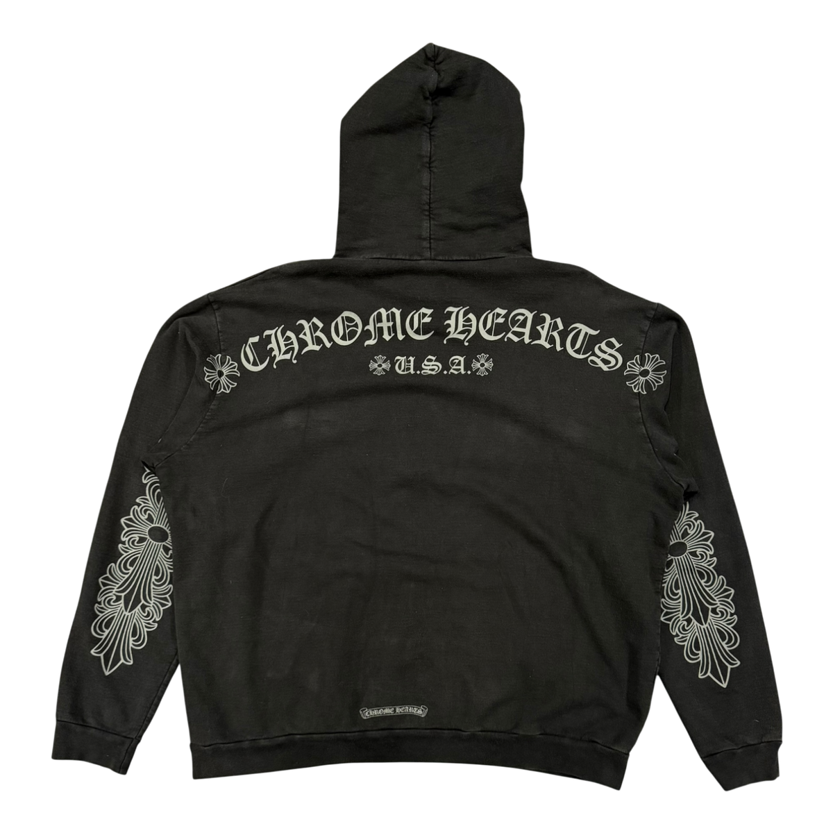 Chrome Hearts F&F Grey Glitter Floral Horseshoe Hoodie Black