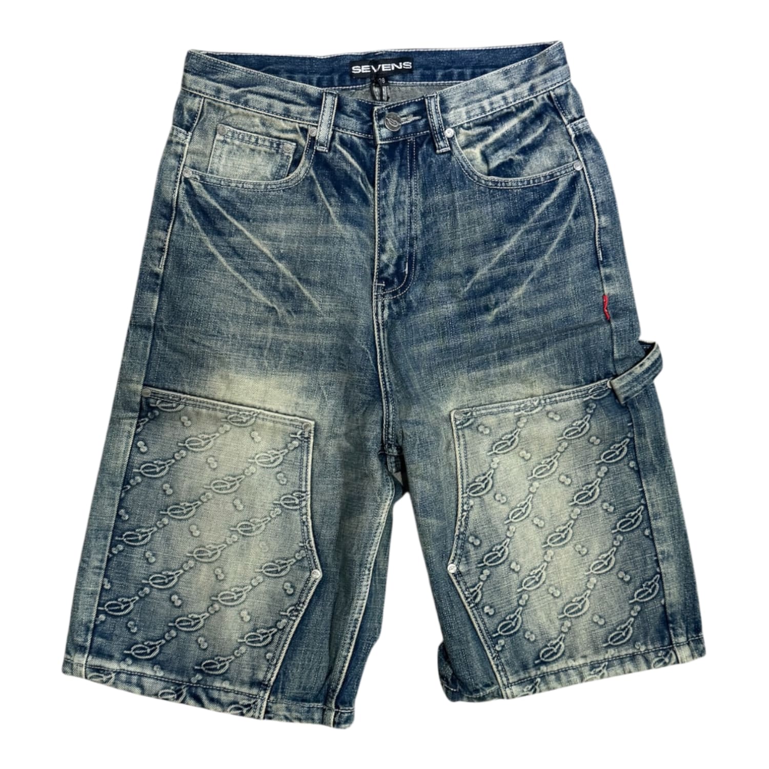 Triple Sevens Monogram Denim Shorts Blue