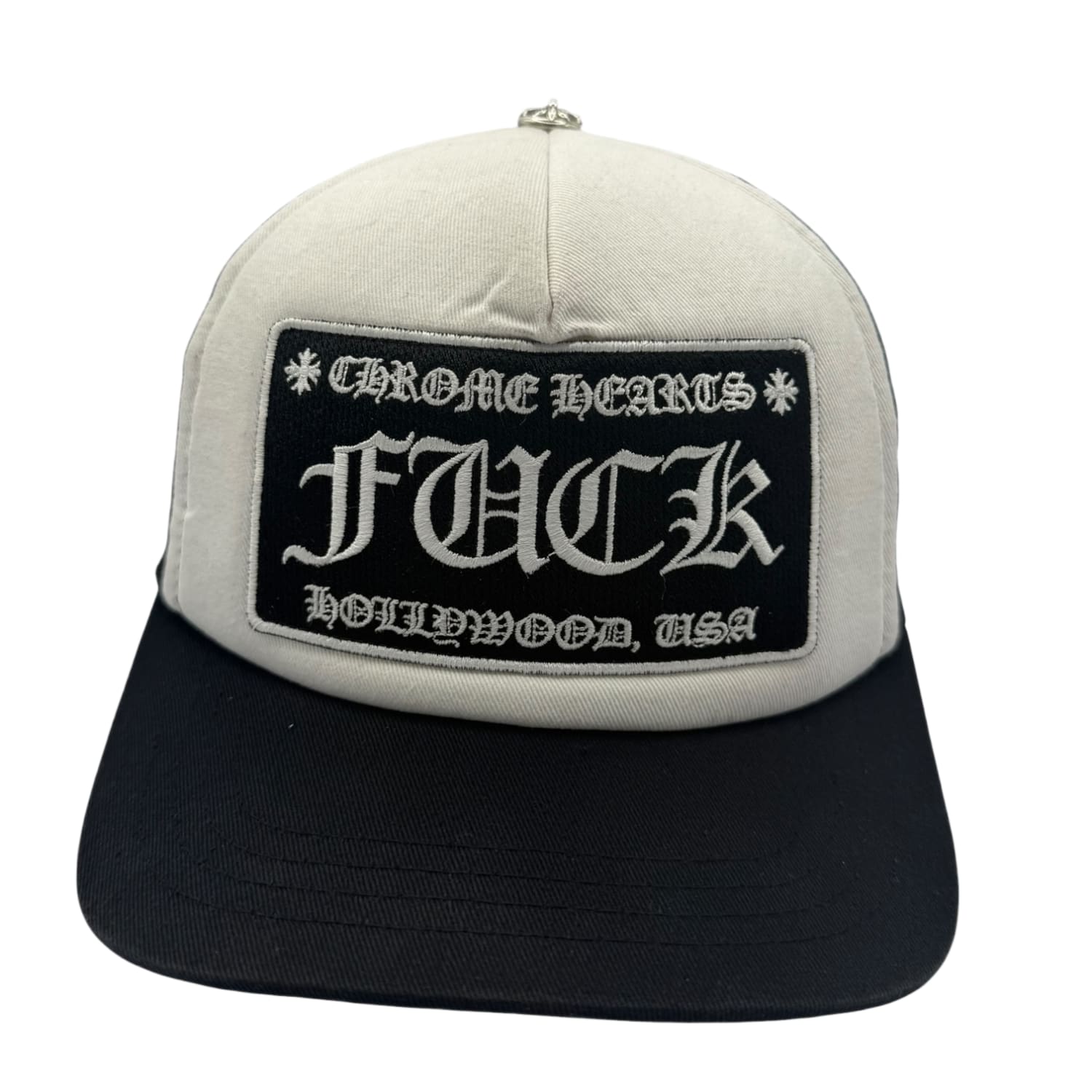 Chrome Hearts FUCK Hollywood Trucker Hat Black/White
