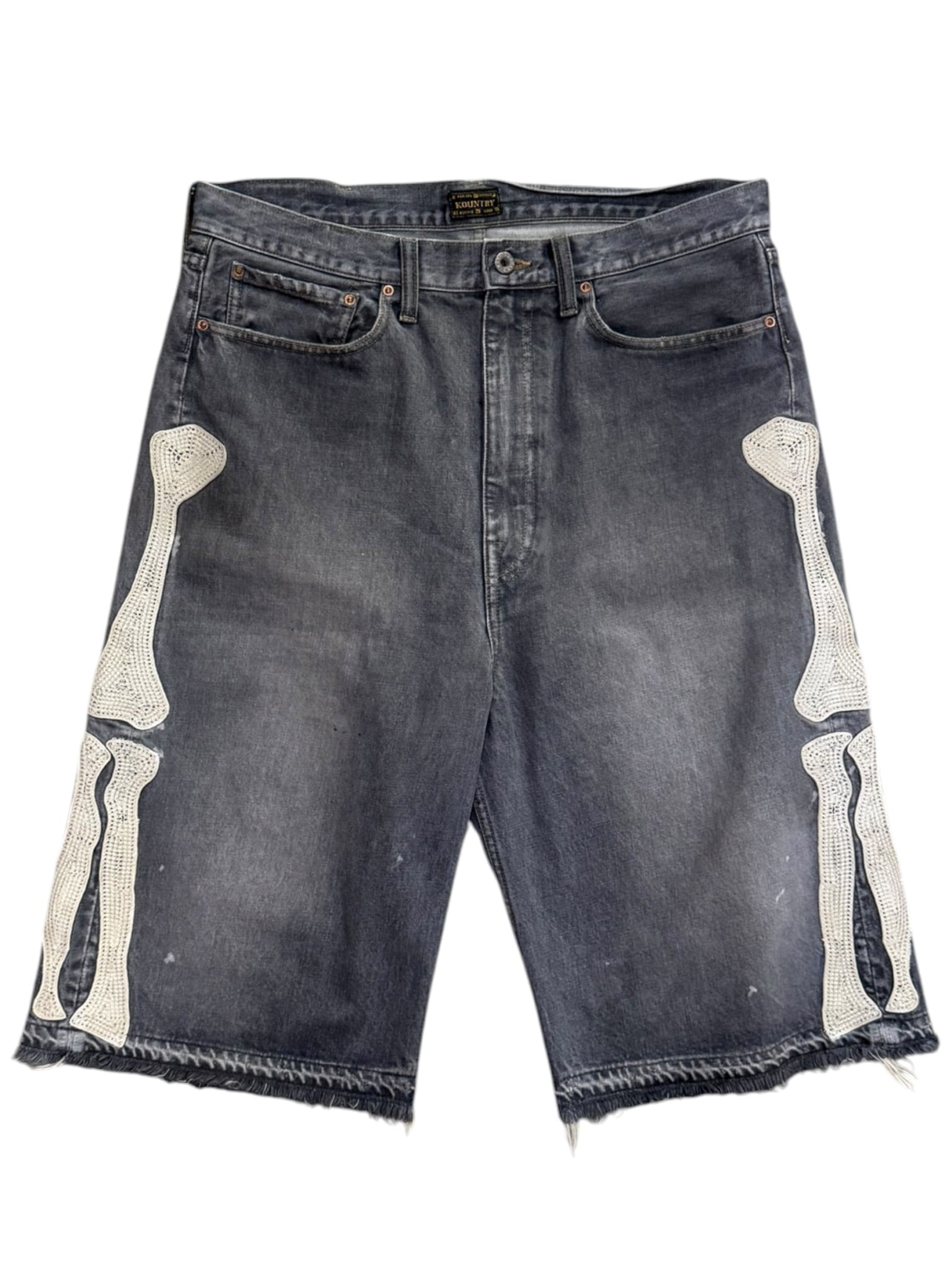 Kapital Bone Embroidered Denim Shorts Black