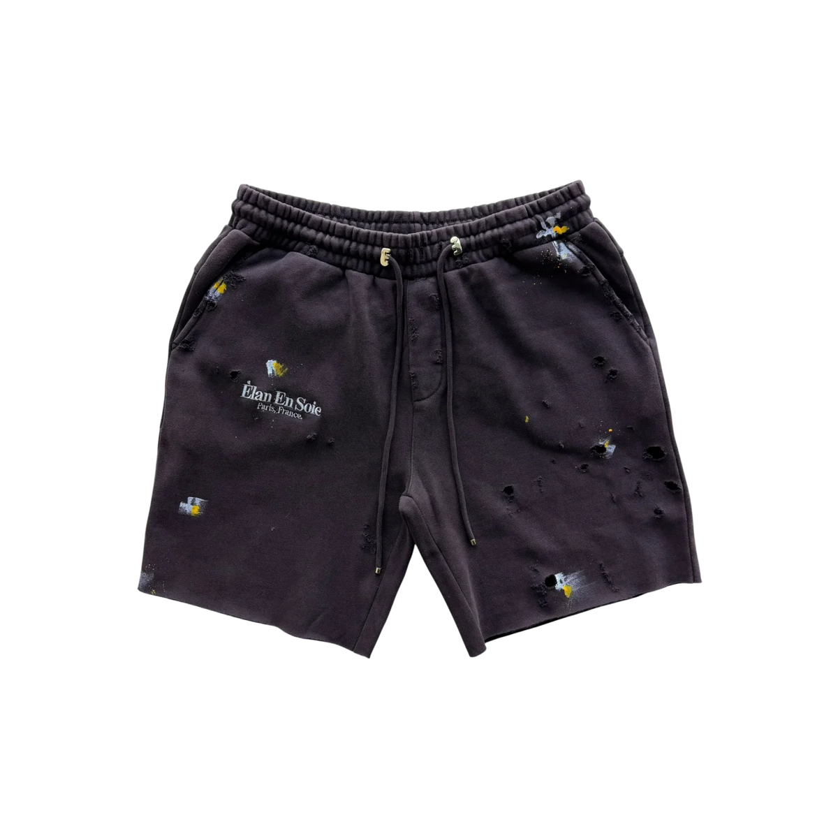 Èlan En Soie Distressed Paint Splatter Shorts Brown