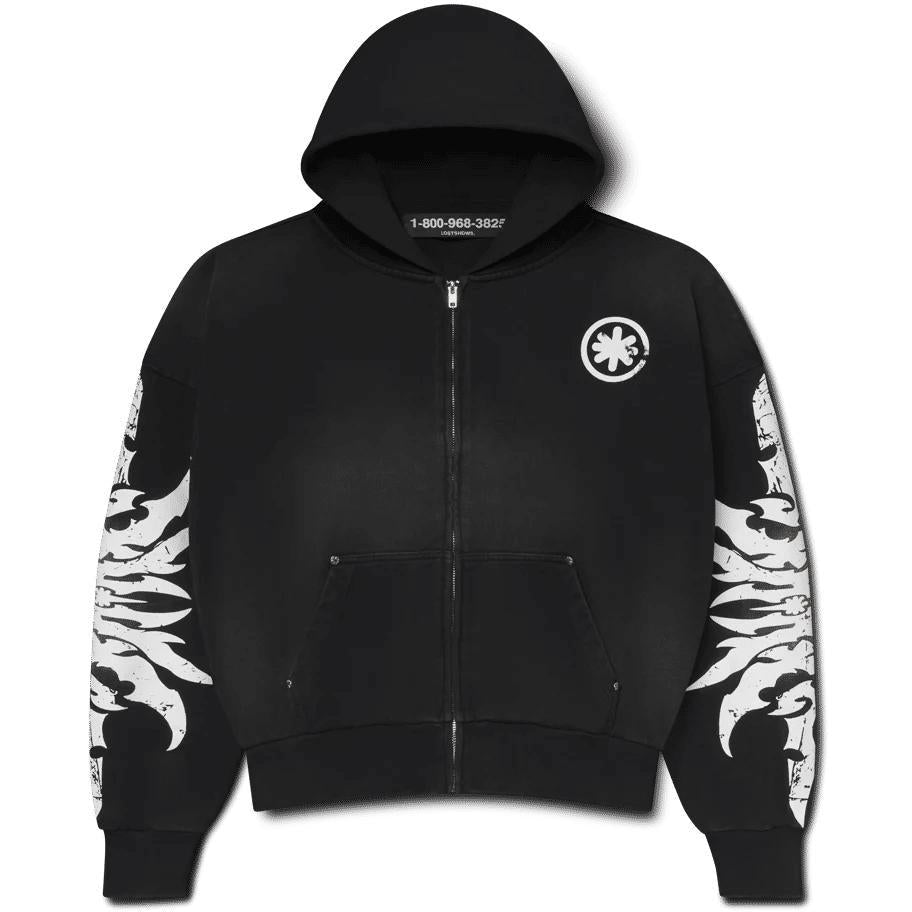LostShdws Complex Con Exclusive Acid Wash Zip Up Hoodie Black