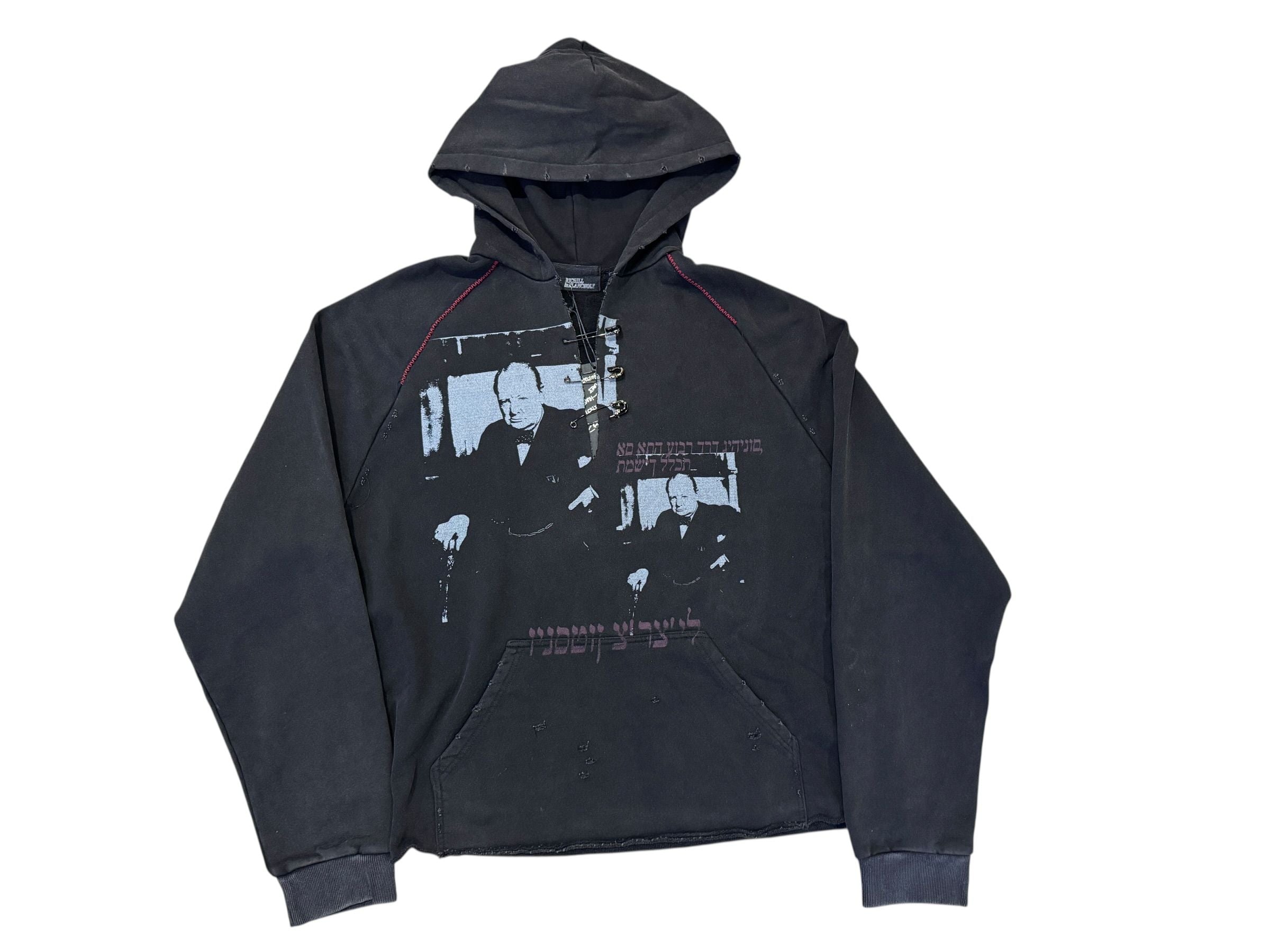 Richill Melancholy Churchhill Pinned Open-Collar Hoodie Black