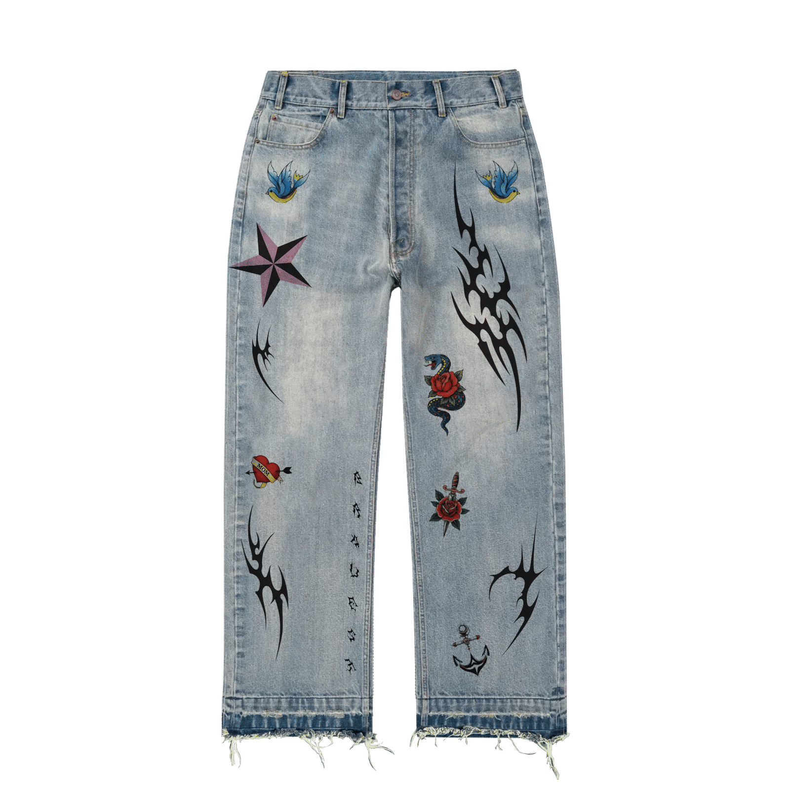 Bravest Studios Tattoo Denim Pants Blue