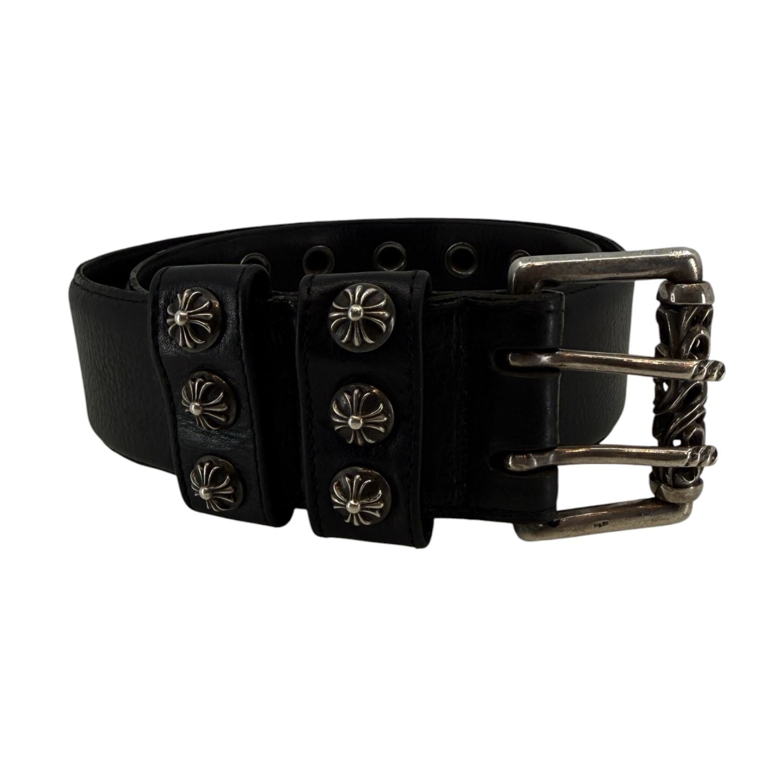 Chrome Hearts Black Double Pin Roller Belt - Size 32