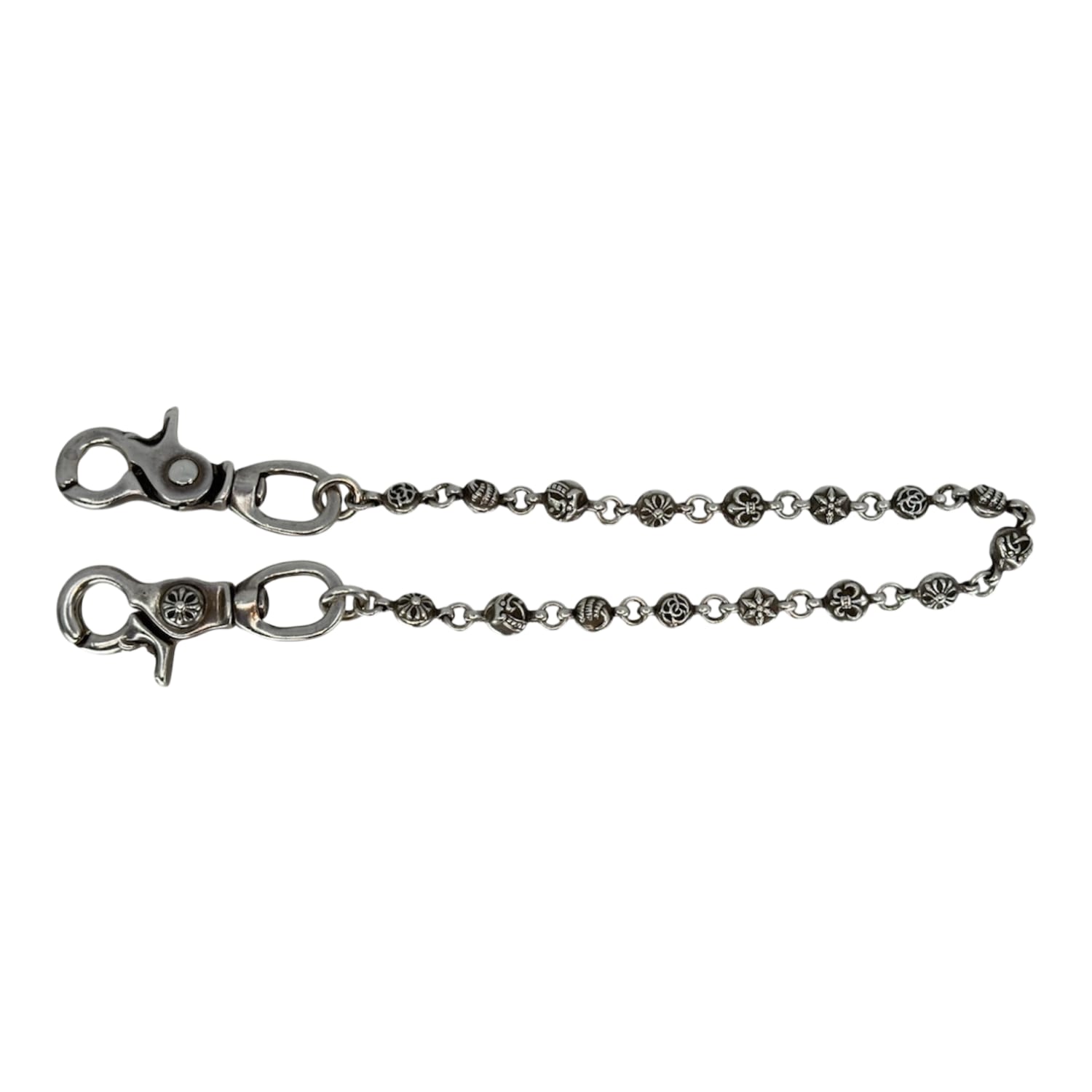 Chrome Hearts Silver Double Lobster Clasp Multi Ball Wallet Chain - 14.5 Inches