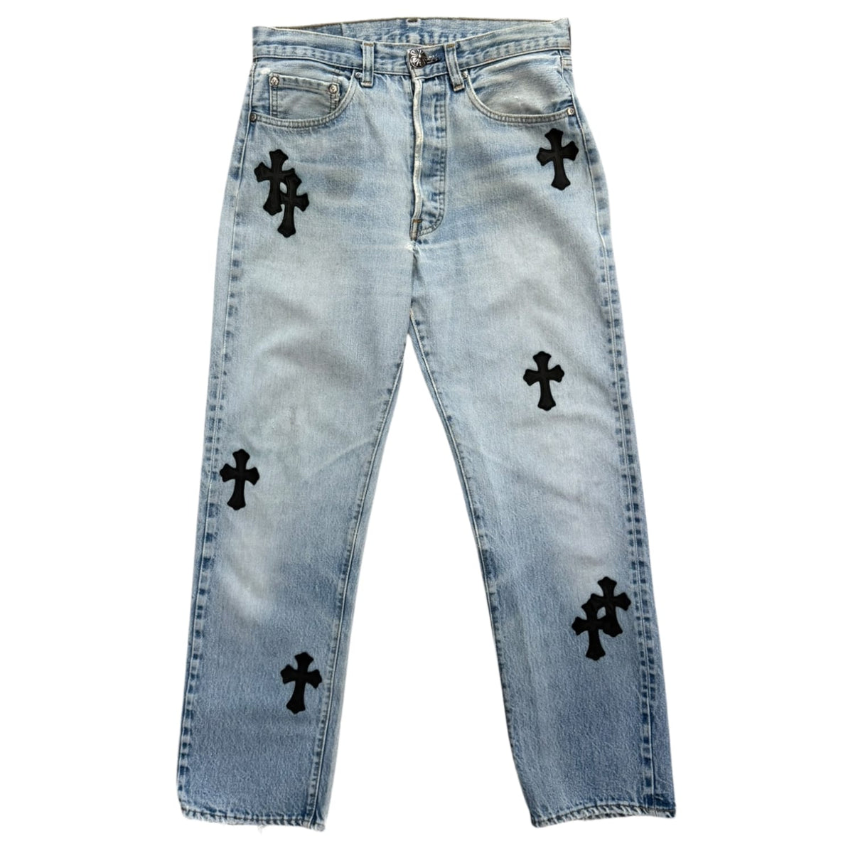 Chrome Hearts Levi’s 501 Cross Patch Jeans Light Wash
