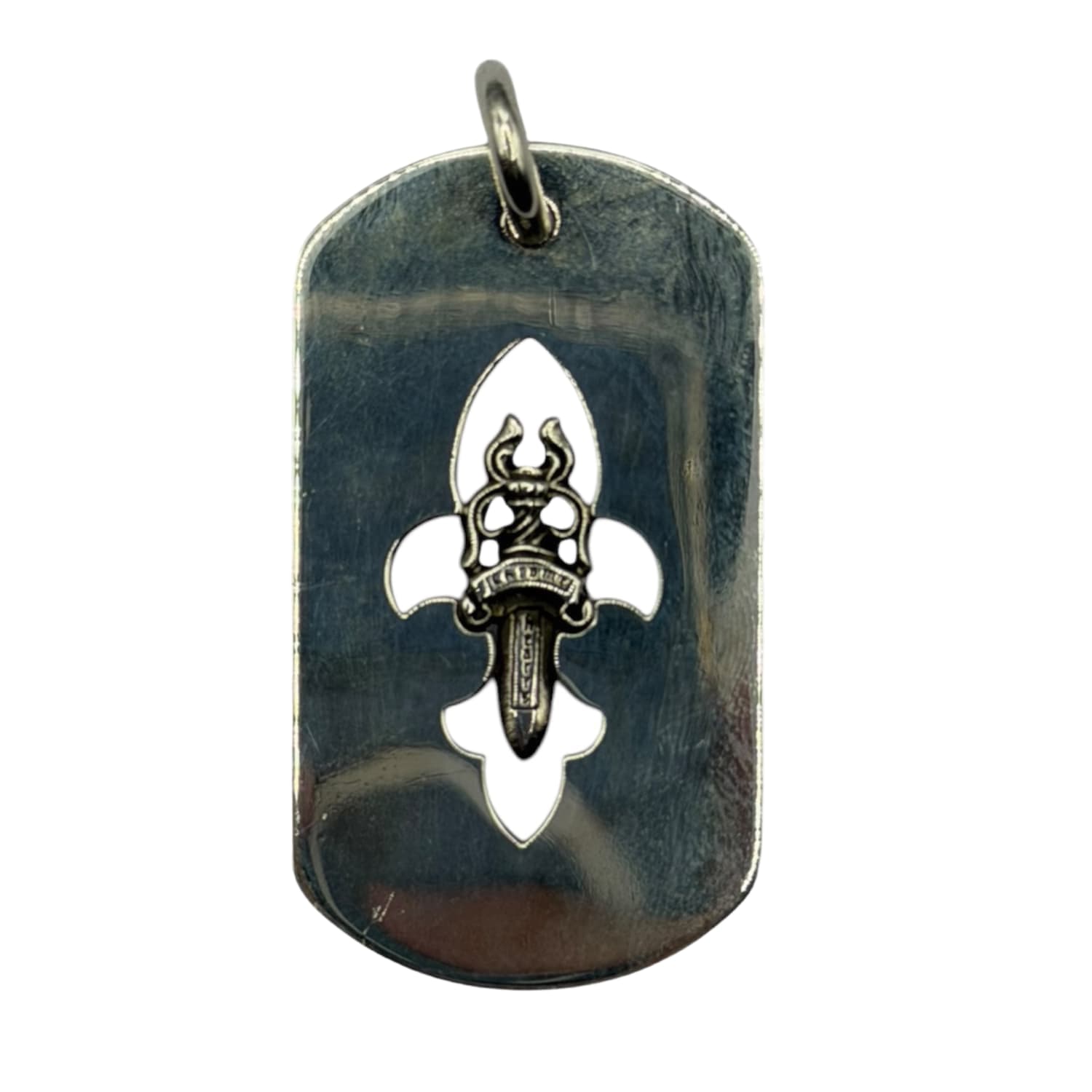 Chrome Hearts Silver Dagger Fluer Dog Tag Pendant