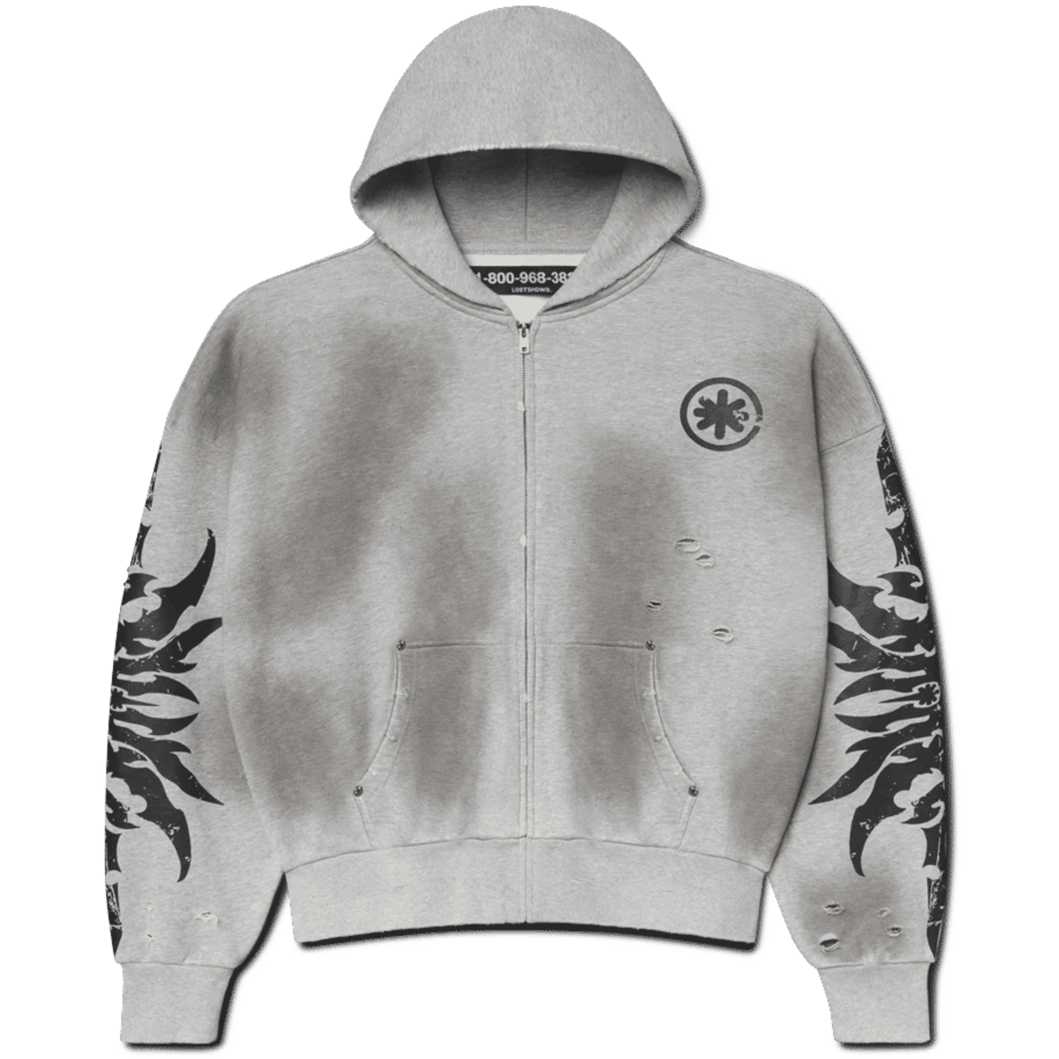LostShdws Complex Con Exclusive Acid Wash Zip Up Hoodie Grey