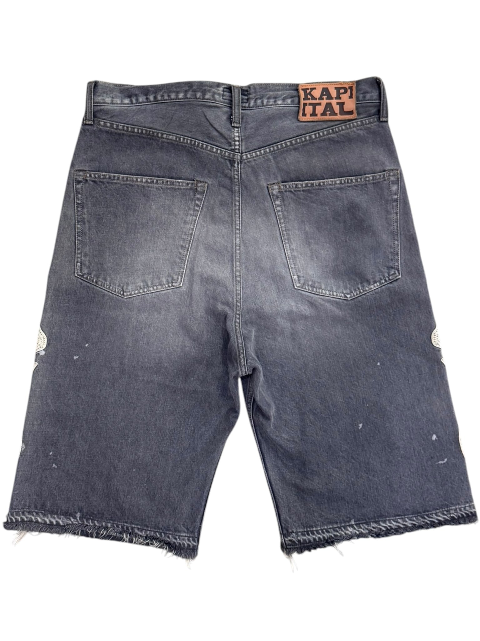Kapital Bone Embroidered Denim Shorts Black