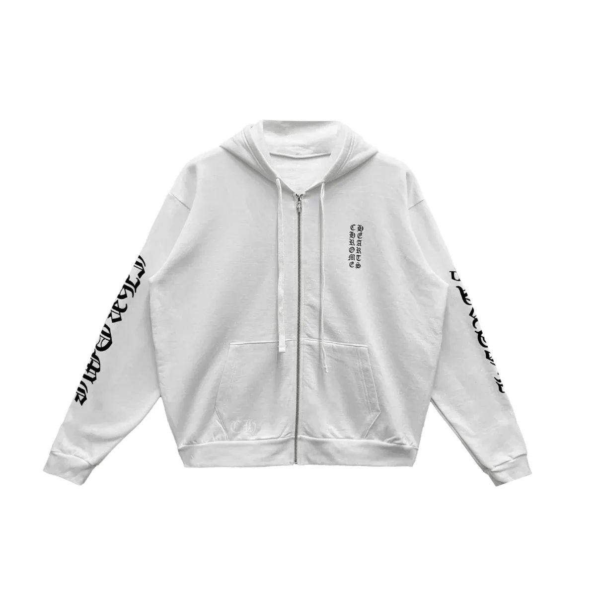 Chrome Hearts Vertical Logo Zip Up Hoodie White