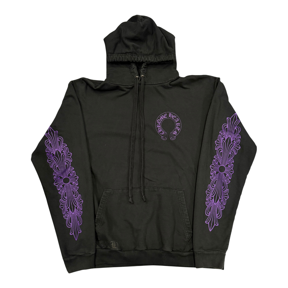 Chrome Hearts F&F Purple Glitter Floral Horseshoe Hoodie Black