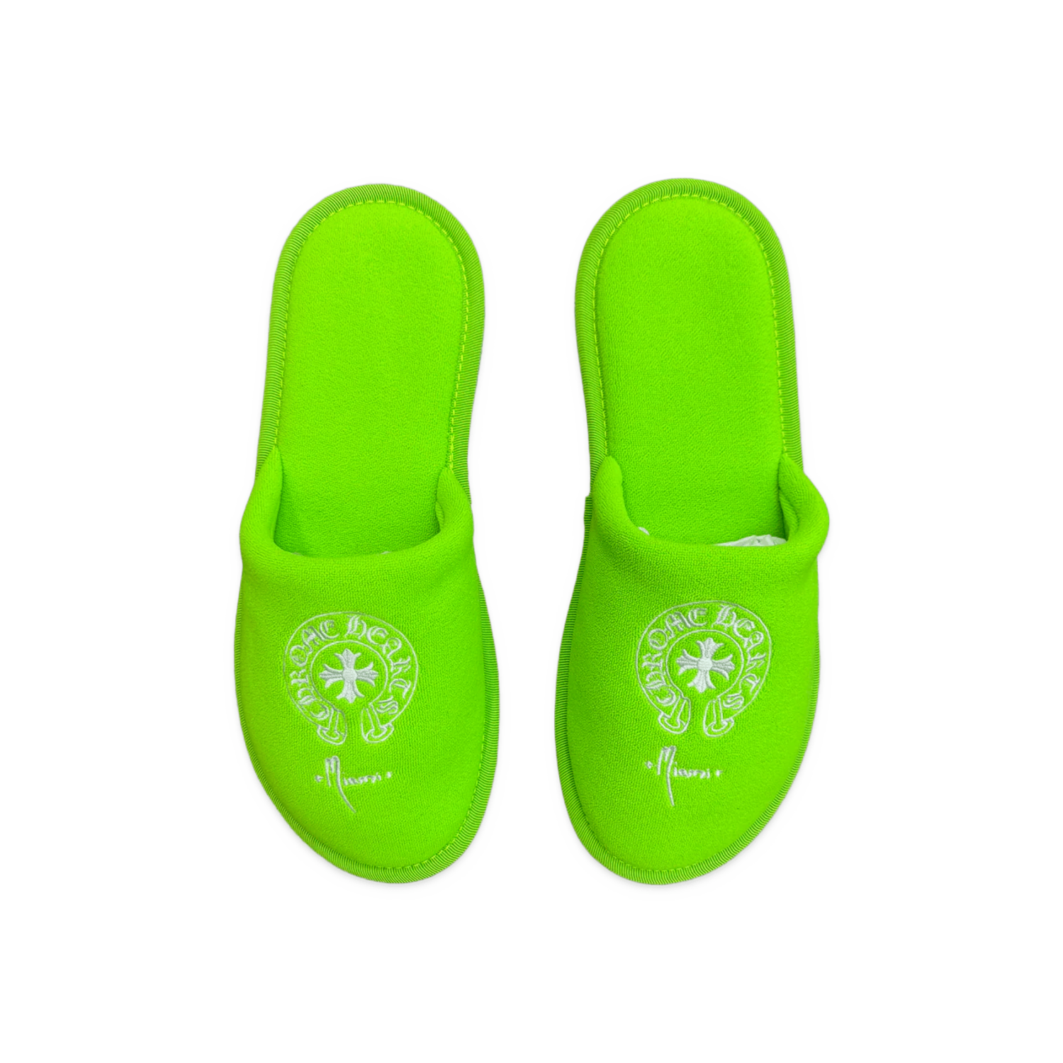 Chrome Hearts Hotel Slippers Neon Green