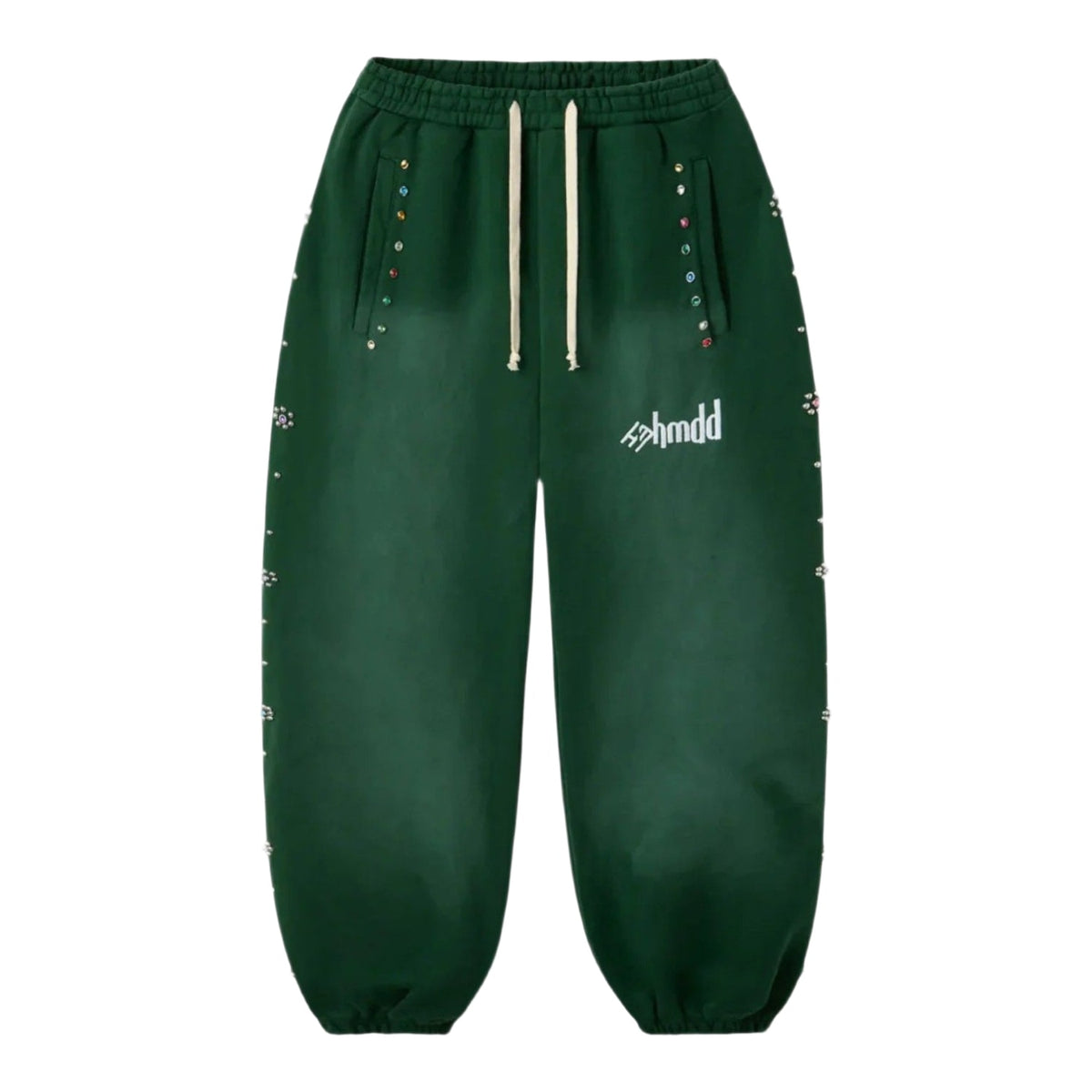 Happy Memories Don't Die HMDD Green Flower Studded Scrunch Sweatpants
