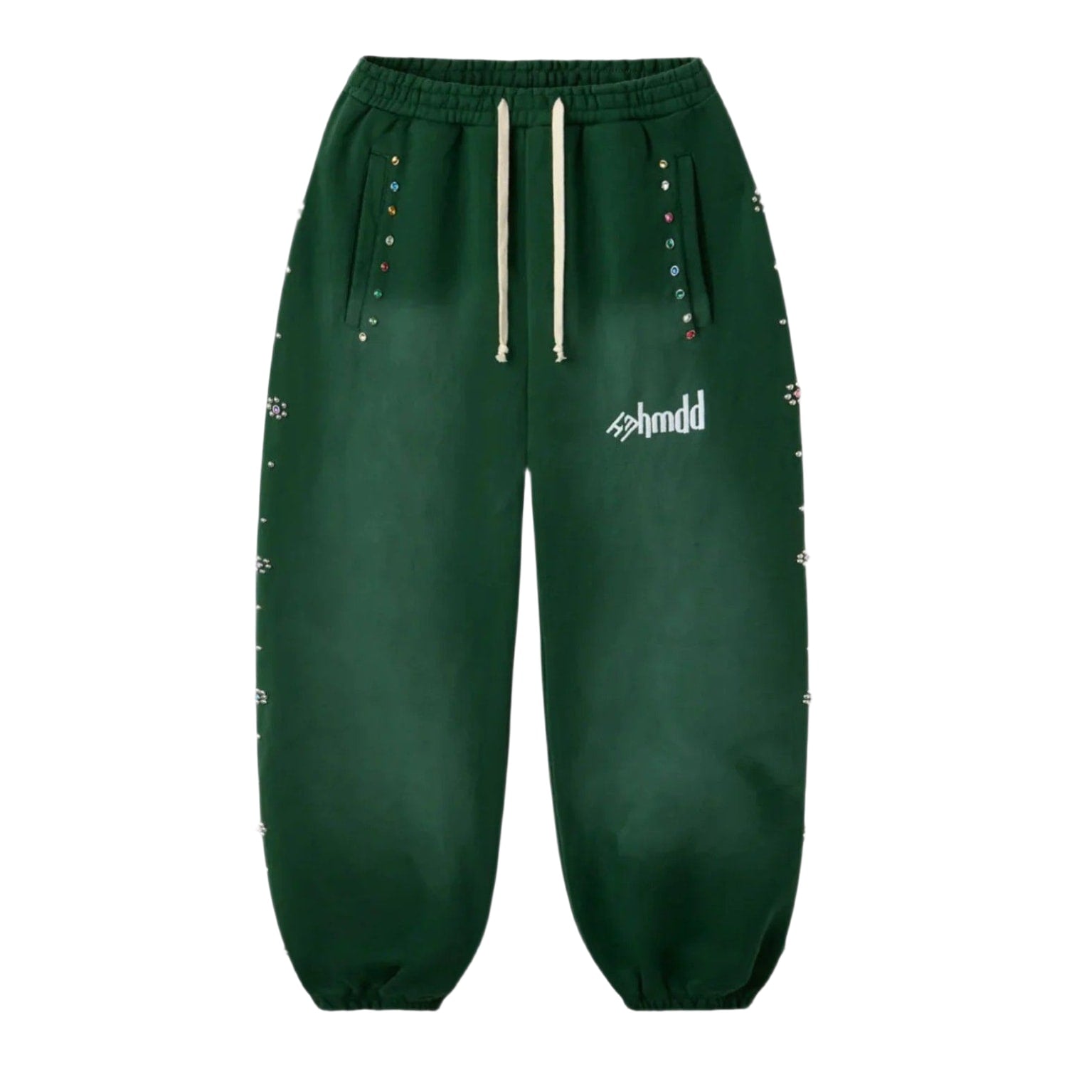 Happy Memories Don't Die HMDD Green Flower Studded Scrunch Sweatpants