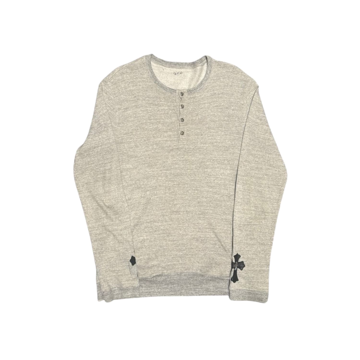 Chrome Hearts Cross Patch Silver Embellished Thermal Henley Grey