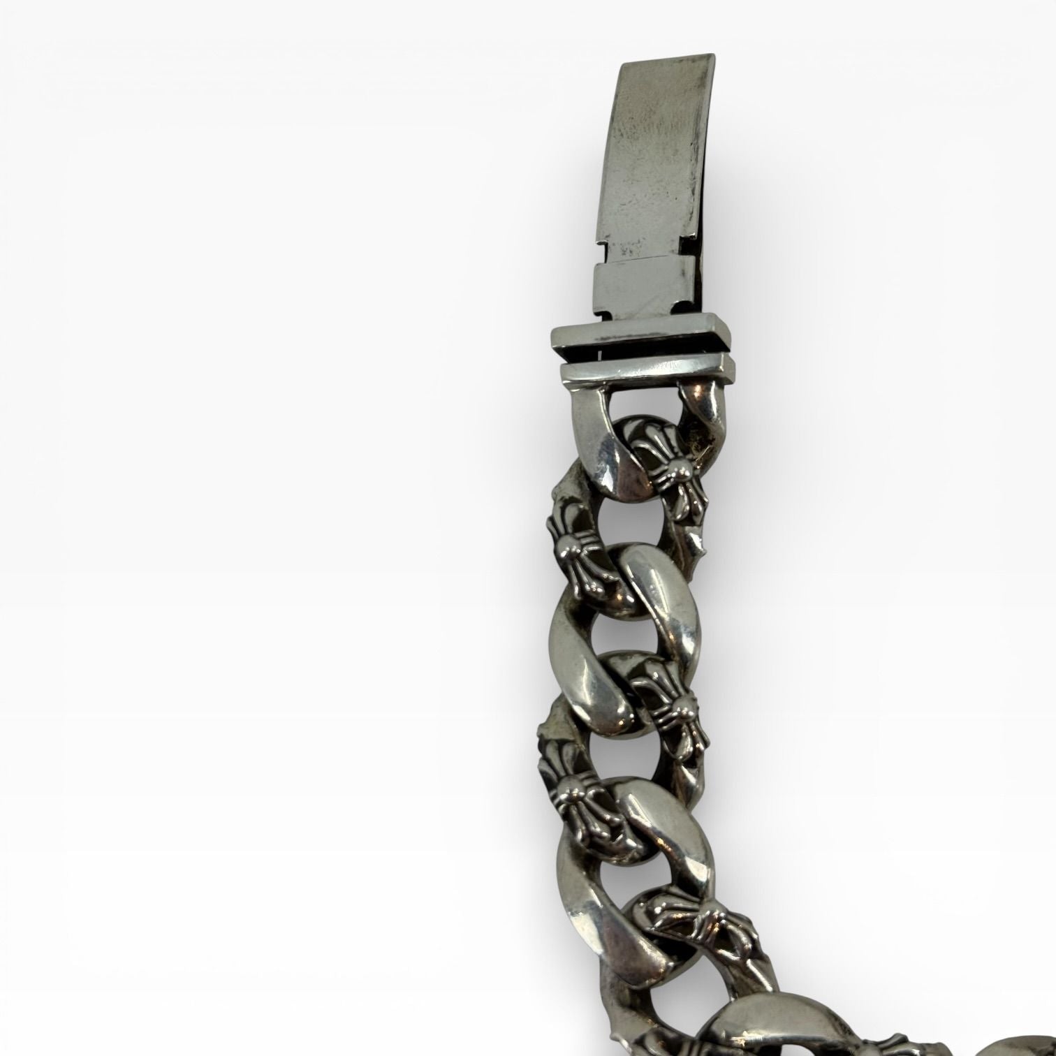 Chrome Hearts Silver Floral Cross Fancy Link Bracelet