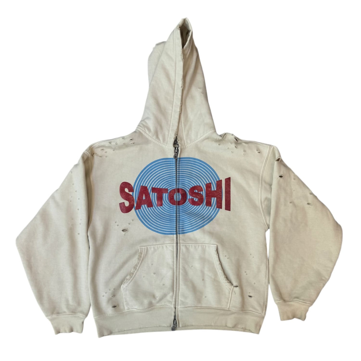 Satoshi Nakamoto Motoslug Zip Hoodie Vintage White