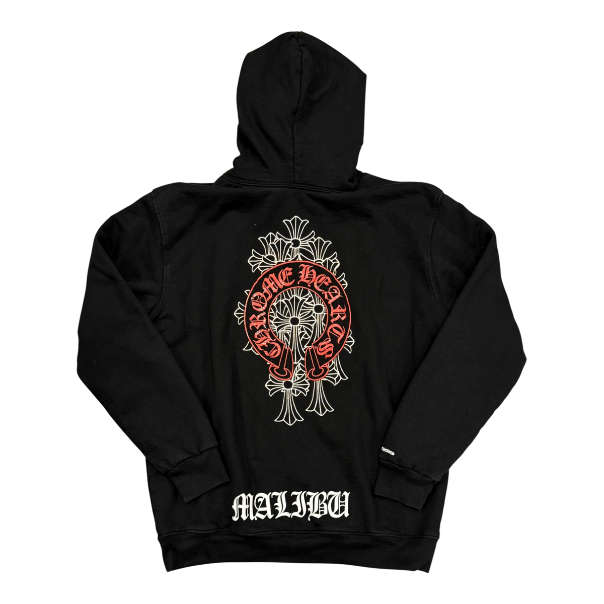 Chrome Hearts Malibu Exclusive Red Horseshoe Cemetery Cross Zip Up Hoodie