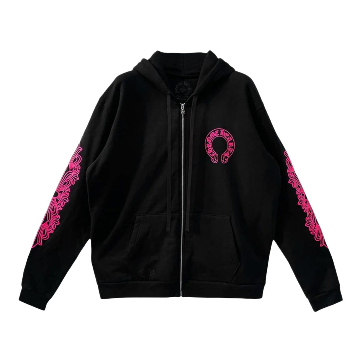 Chrome Hearts Pink Horseshoe Floral Sleeve Zip Up Hoodie