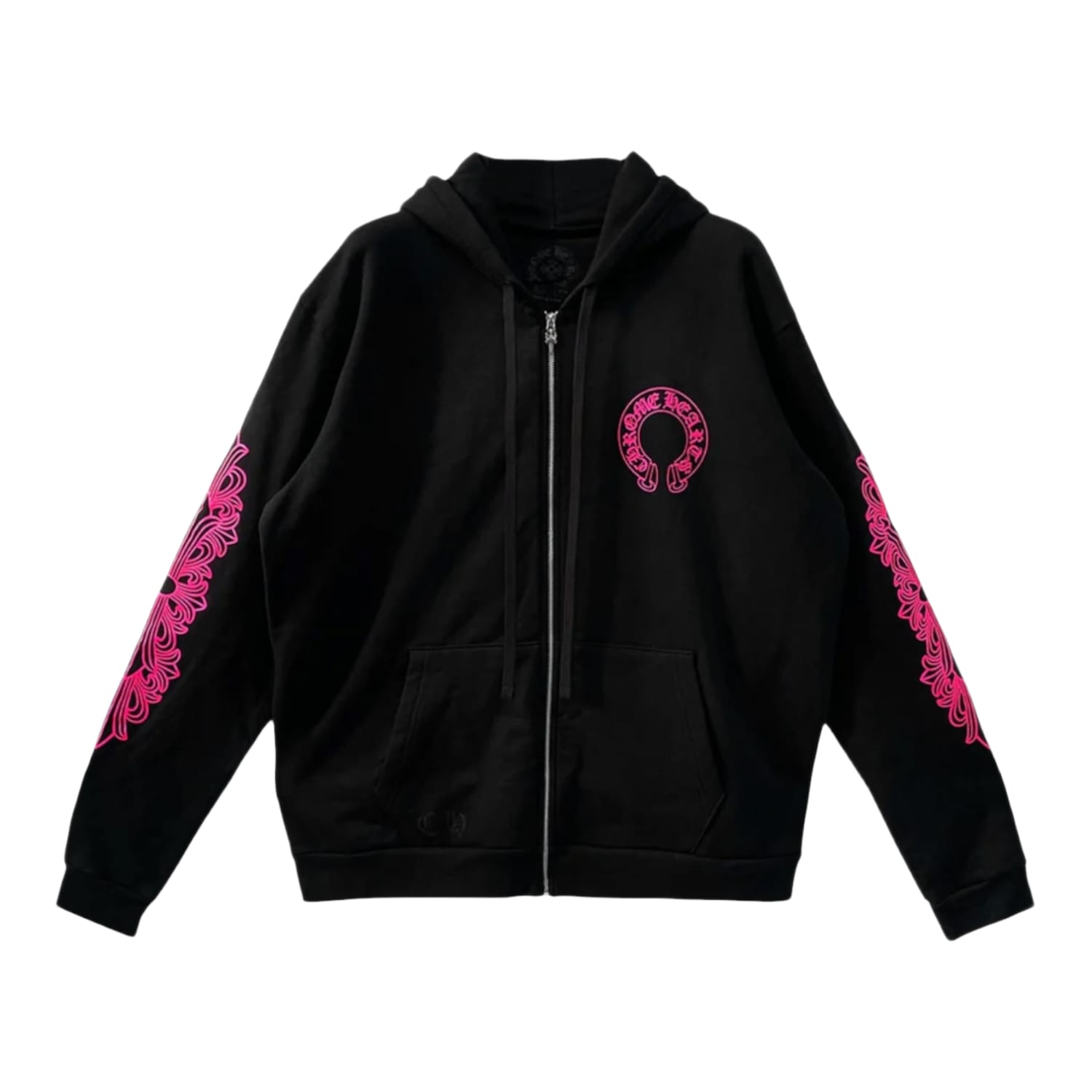 Chrome Hearts Pink Horseshoe Floral Sleeve Zip Up Hoodie