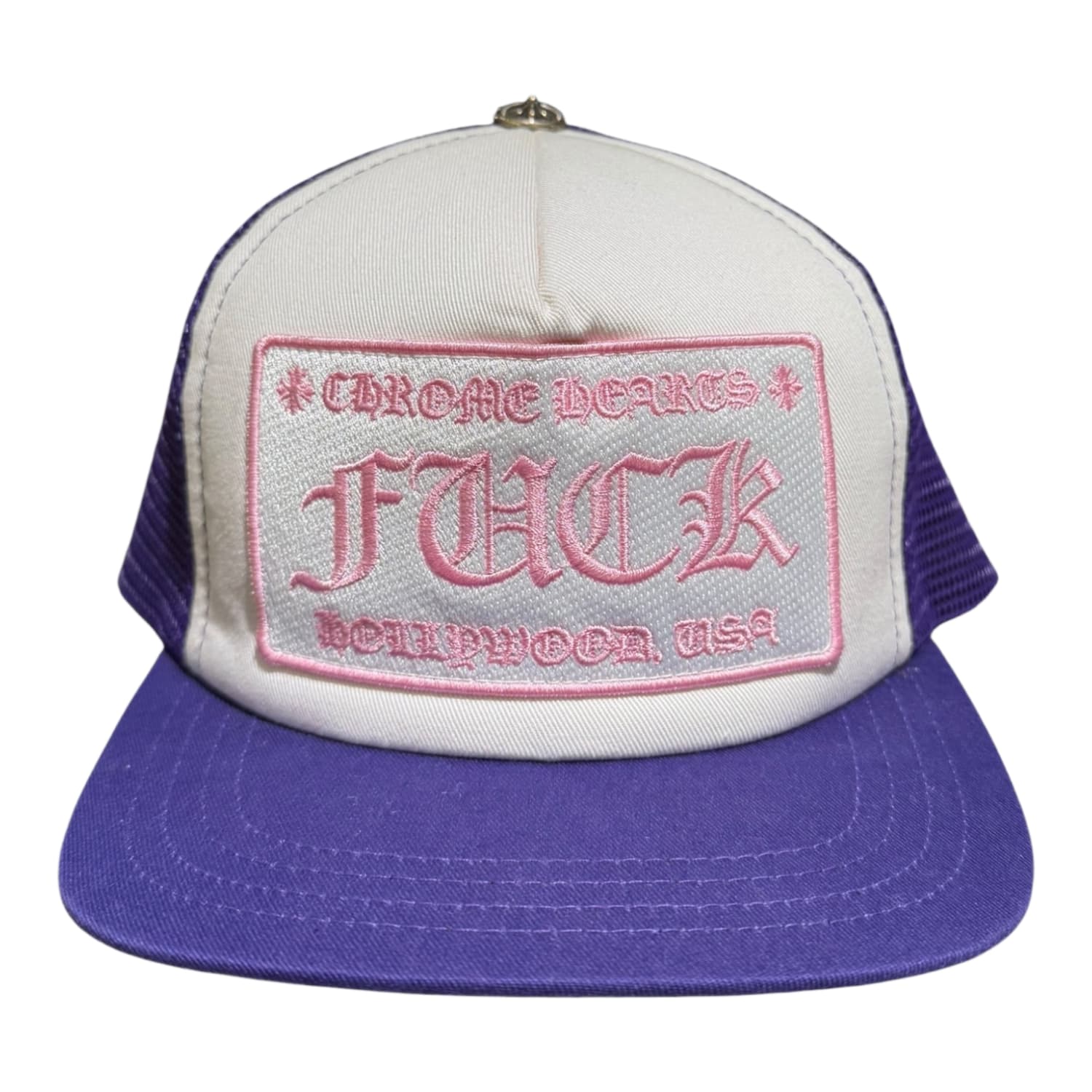 Chrome Hearts Fuck Hollywood Trucker Hat Purple Pink