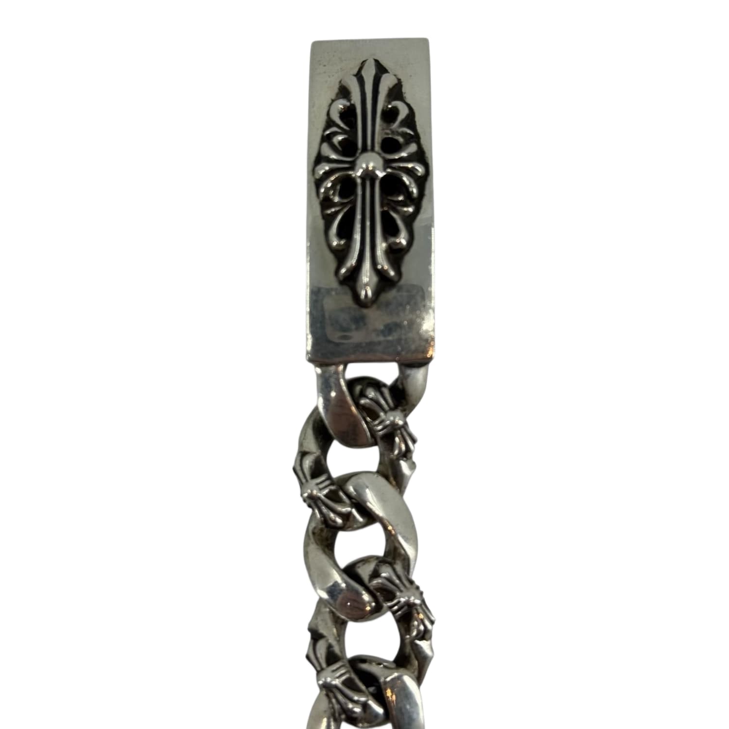 Chrome Hearts Silver Floral Cross Fancy Link Bracelet