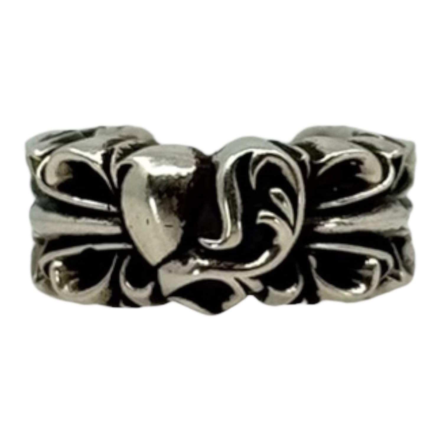 Chrome Hearts Double Floral Cross Heart Ring - US Size 7