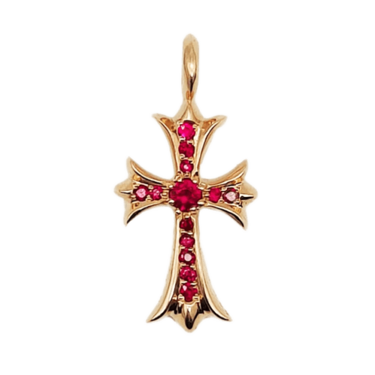 Chrome Hearts 22K Gold Ruby Tiny Cross Pendant