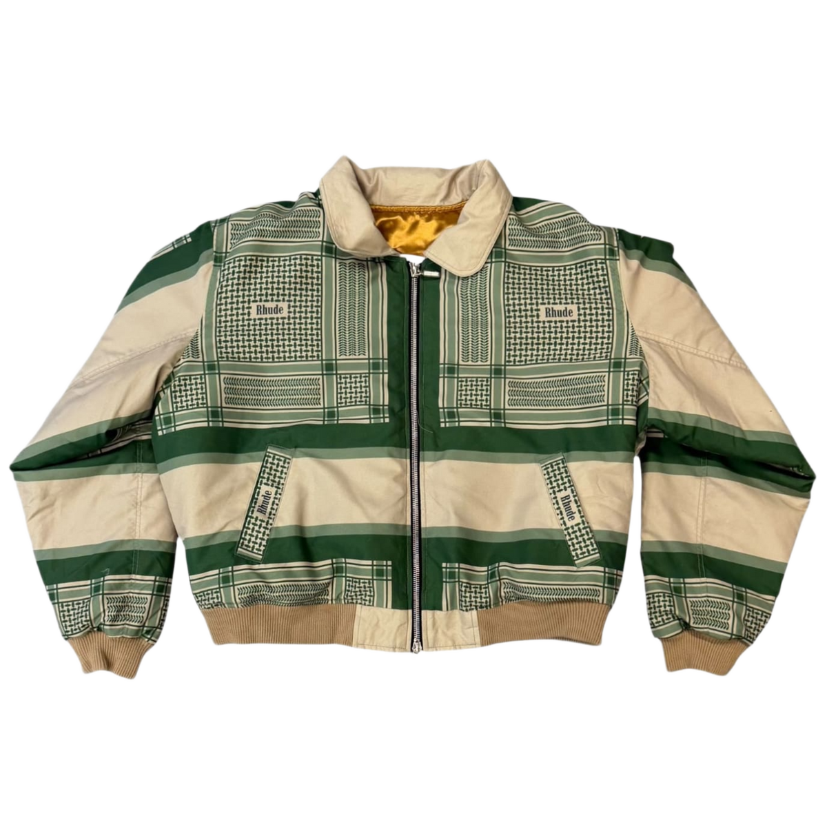 Rhude Green Plaid Printed Trucker Bomber Jacket