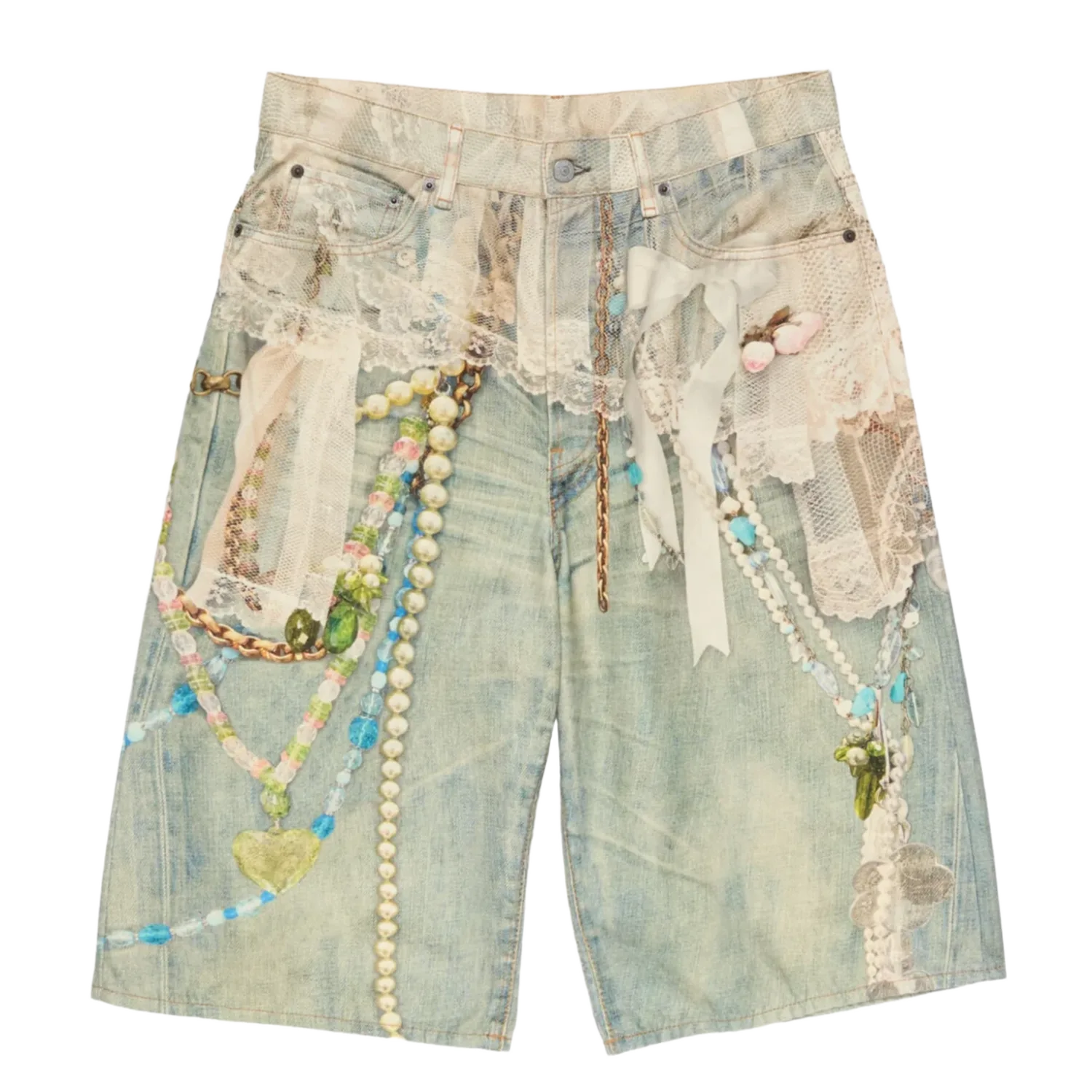 Acne Studios Lace Denim Shorts Blue