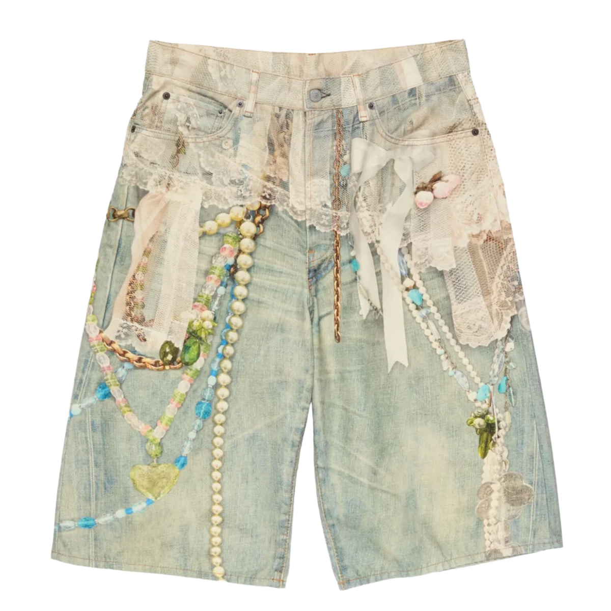 Acne Studios Lace Denim Shorts Blue