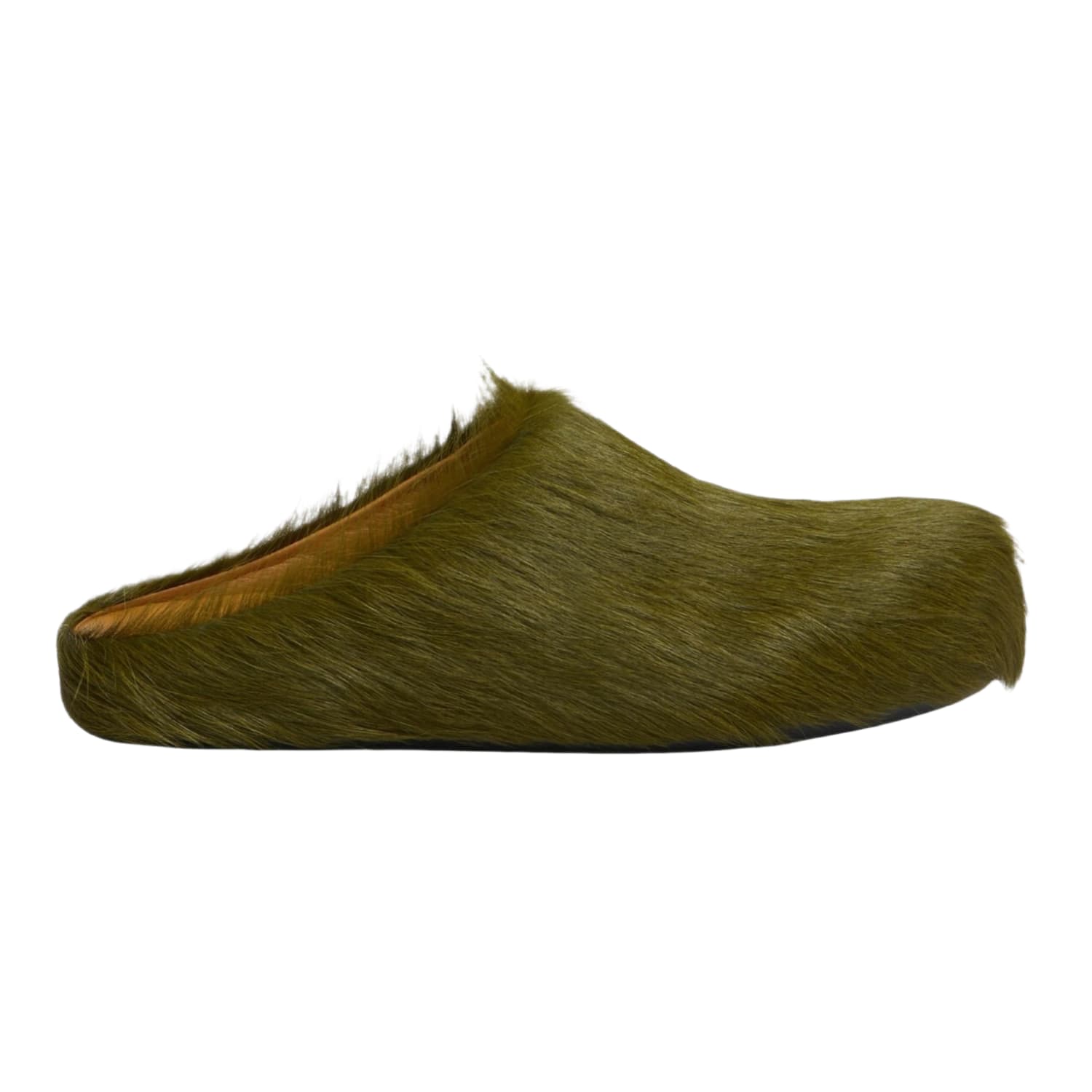 Marni Long Hair Calfskin Fussbett Sabot Mule Olive Green